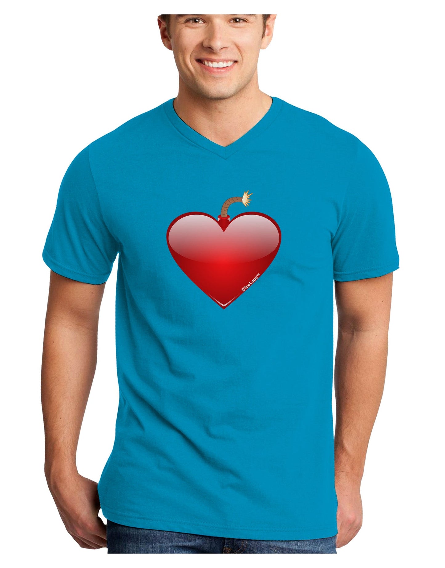 Love Bomb Adult Dark V-Neck T-Shirt-TooLoud-Turquoise-Small-Davson Sales