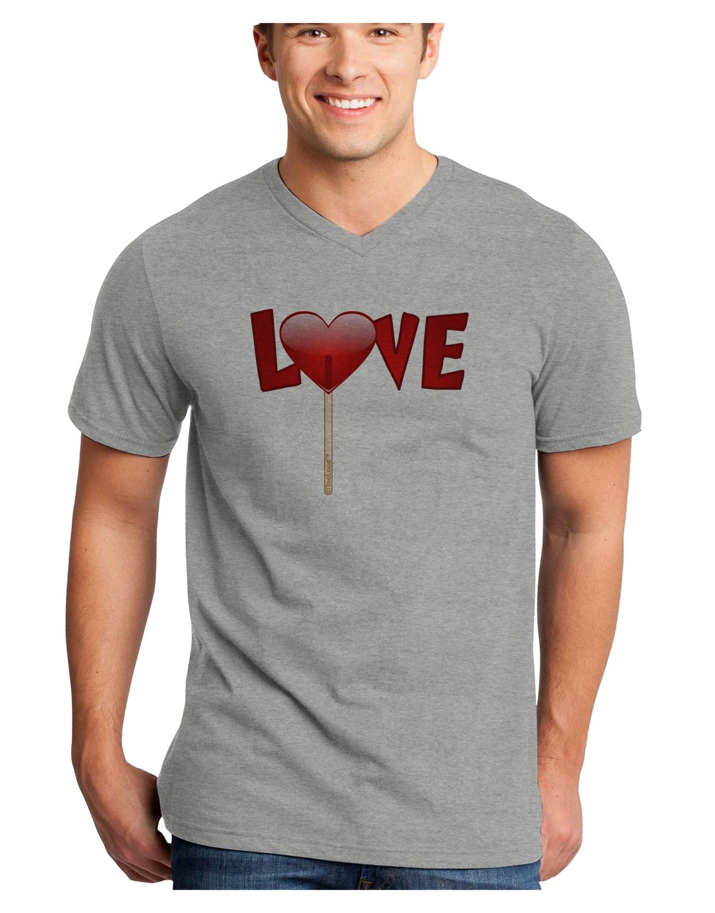 Love Lollipop Adult V-Neck T-shirt-Mens V-Neck T-Shirt-TooLoud-HeatherGray-Small-Davson Sales