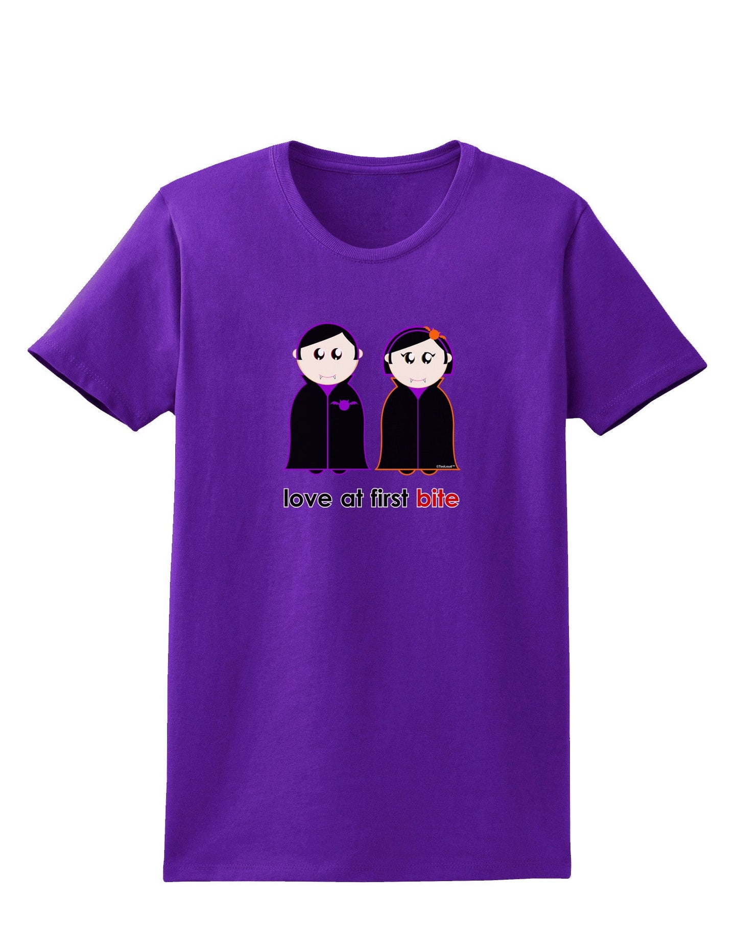 Love at First Bite Vampire Couple Halloween Womens Dark T-Shirt-TooLoud-Purple-X-Small-Davson Sales