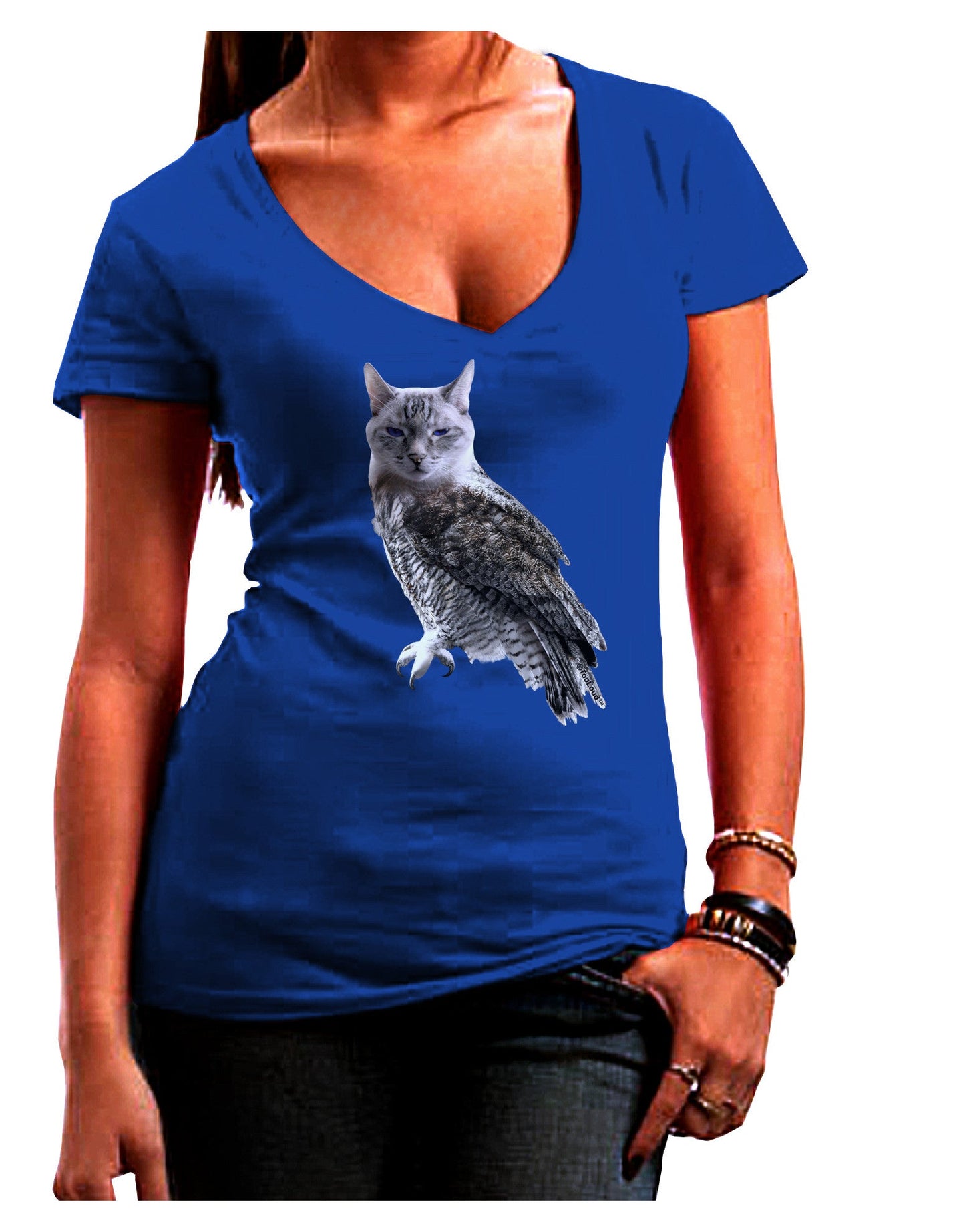 Lucky Cat Owl Womens V-Neck Dark T-Shirt-Womens V-Neck T-Shirts-TooLoud-Royal-Blue-Juniors Fitted Small-Davson Sales