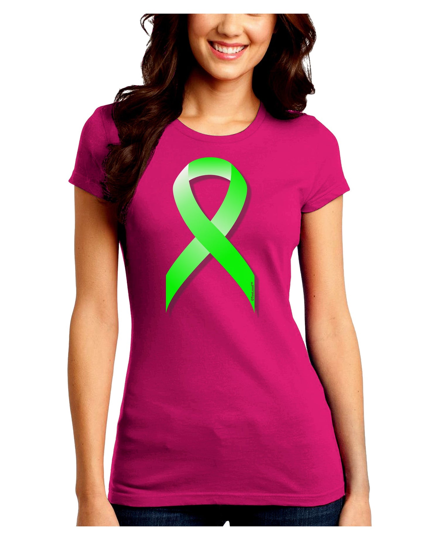Lyme Disease Awareness Ribbon - Lime Green Juniors Crew Dark T-Shirt-T-Shirts Juniors Tops-TooLoud-Hot-Pink-Juniors Fitted Small-Davson Sales