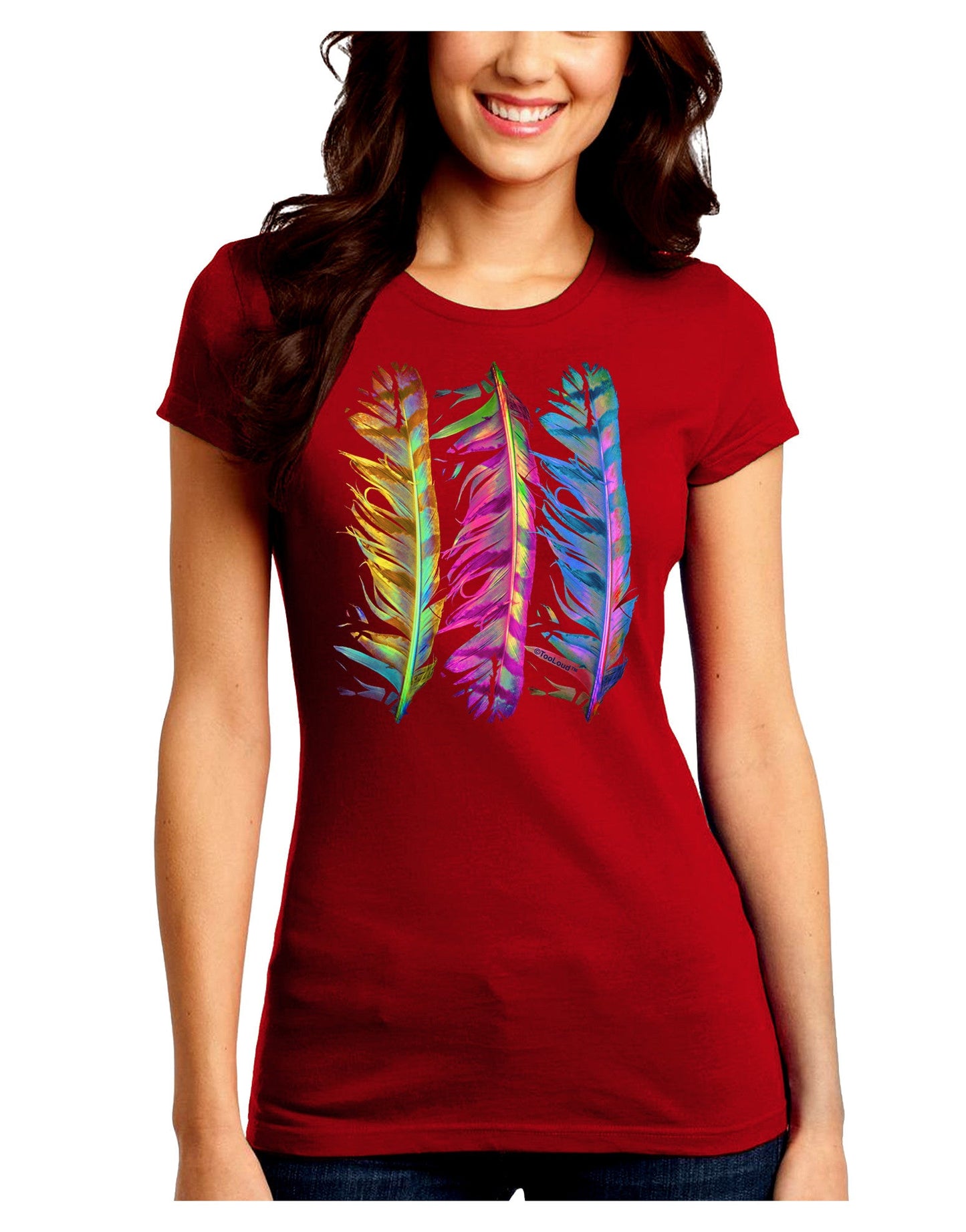 Magic Feathers Juniors Petite Crew Dark T-Shirt-T-Shirts Juniors Tops-TooLoud-Red-Juniors Fitted Small-Davson Sales