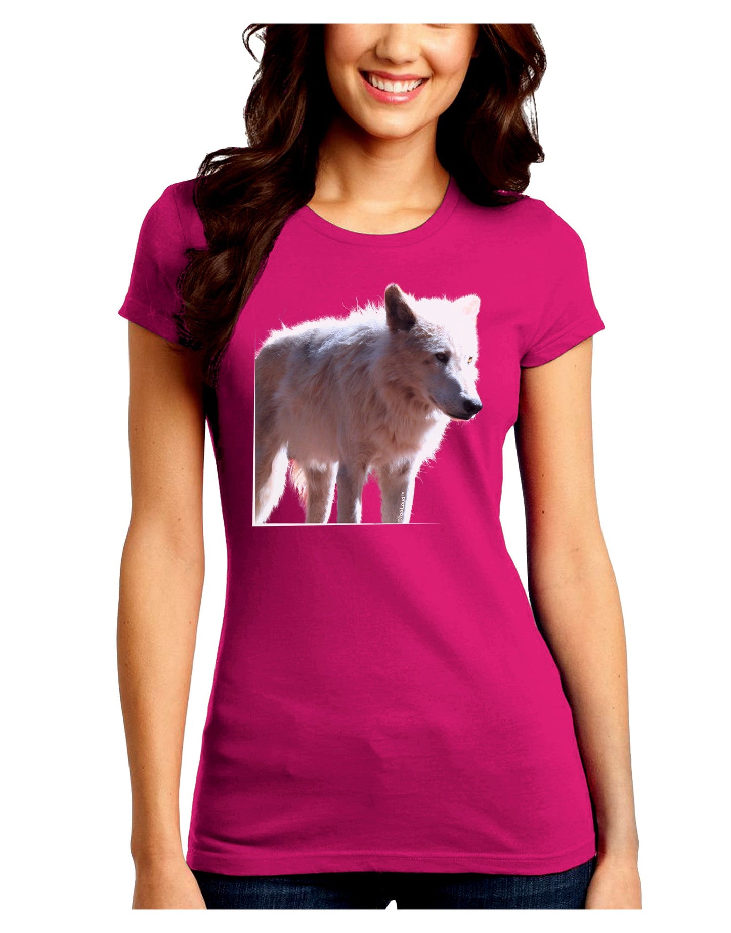 Magnificent Full White Wolf Juniors Petite Crew Dark T-Shirt-T-Shirts Juniors Tops-TooLoud-Hot-Pink-Juniors Fitted Small-Davson Sales