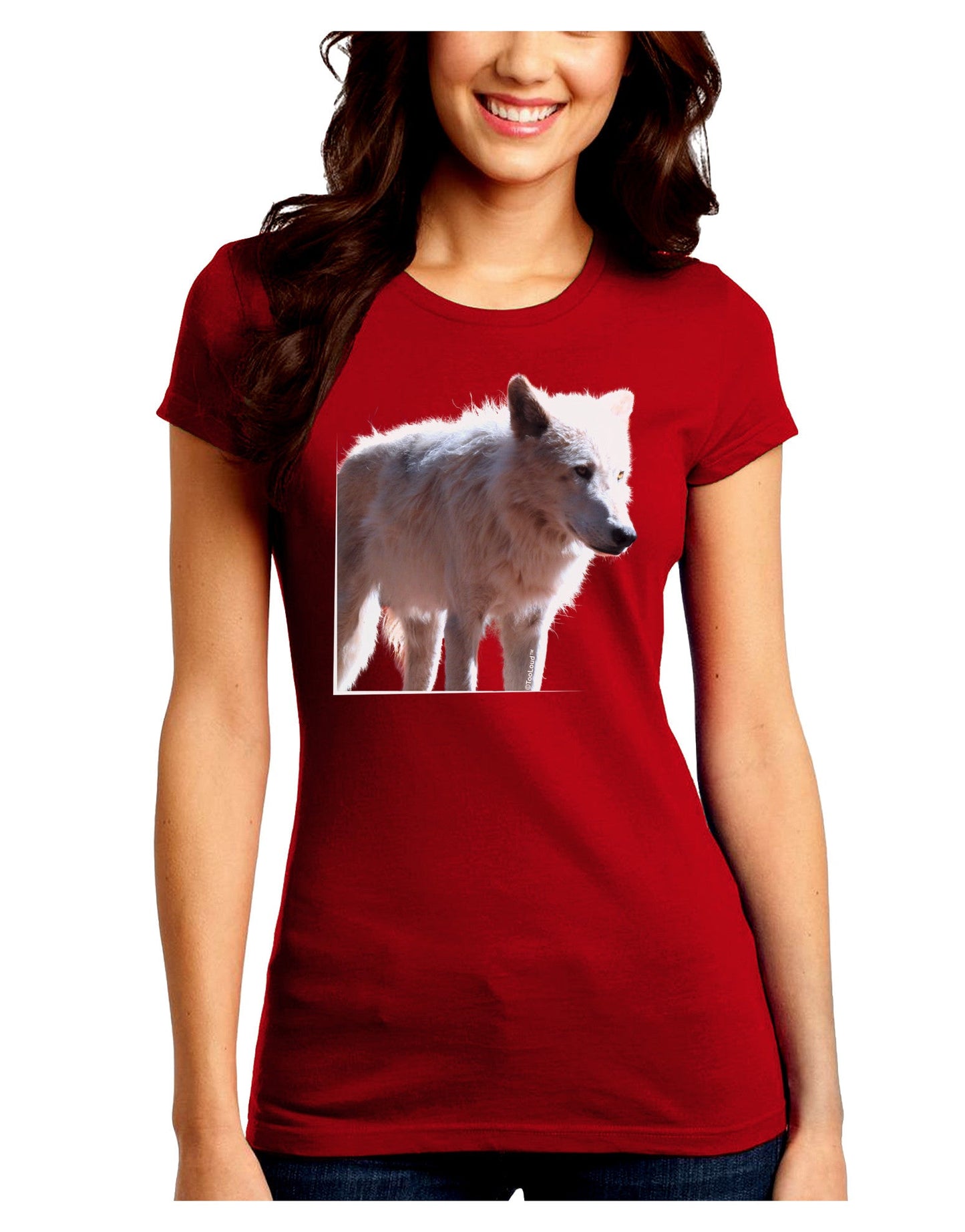 Magnificent Full White Wolf Juniors Petite Crew Dark T-Shirt-T-Shirts Juniors Tops-TooLoud-Red-Juniors Fitted Small-Davson Sales