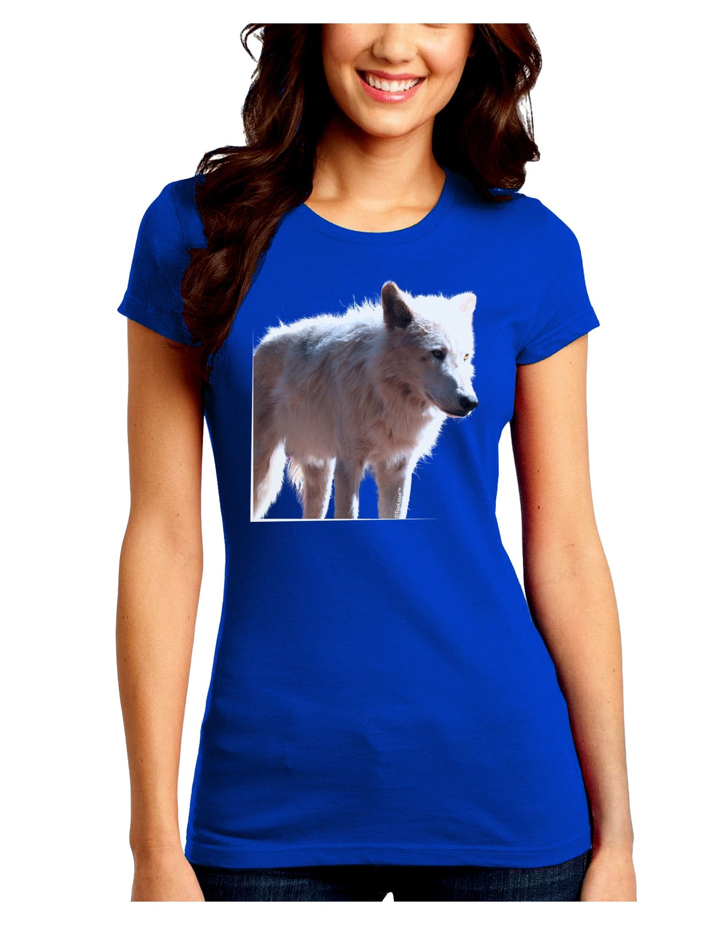 Magnificent Full White Wolf Juniors Petite Crew Dark T-Shirt-T-Shirts Juniors Tops-TooLoud-Royal-Blue-Juniors Fitted Small-Davson Sales