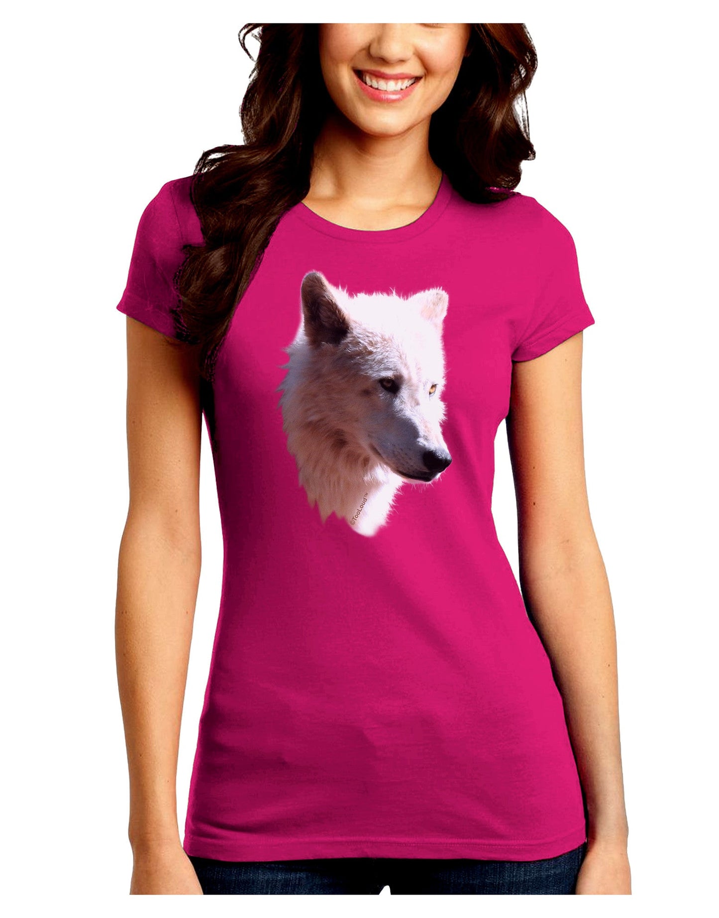 Magnificent White Wolf Head Juniors Petite Crew Dark T-Shirt-T-Shirts Juniors Tops-TooLoud-Hot-Pink-Juniors Fitted Small-Davson Sales