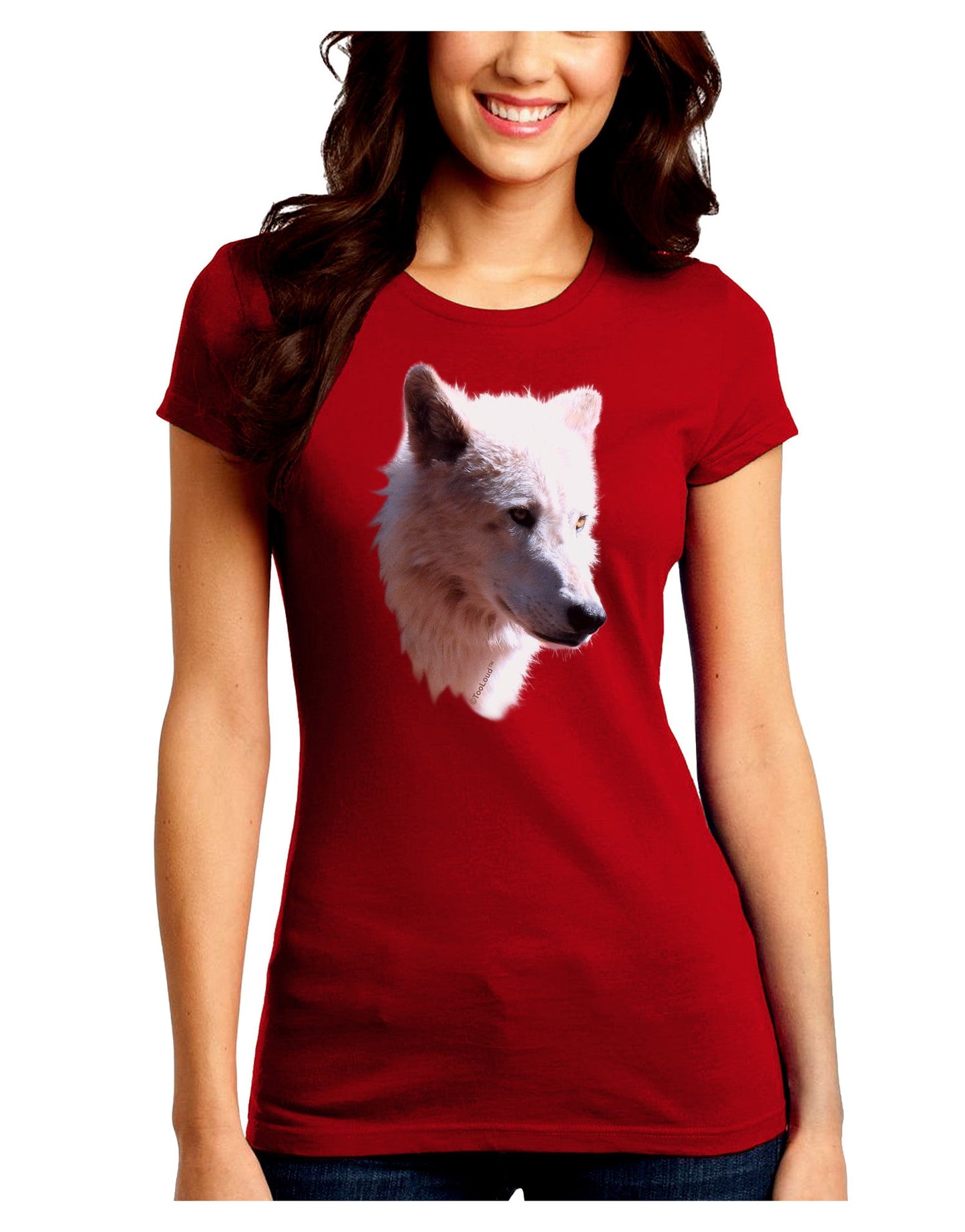 Magnificent White Wolf Head Juniors Petite Crew Dark T-Shirt-T-Shirts Juniors Tops-TooLoud-Red-Juniors Fitted Small-Davson Sales