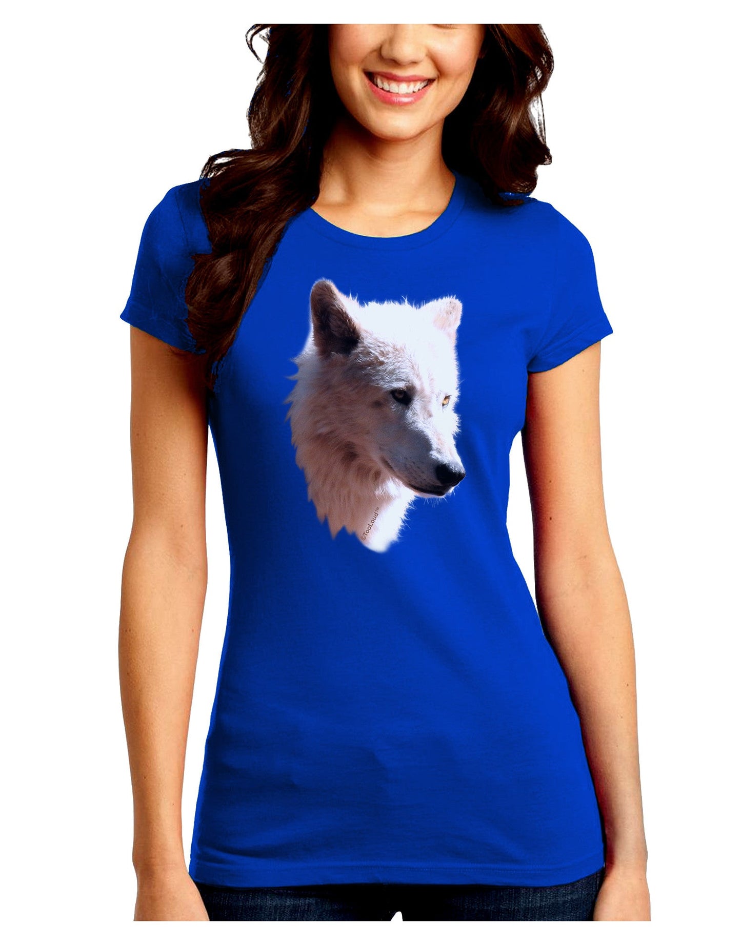 Magnificent White Wolf Head Juniors Petite Crew Dark T-Shirt-T-Shirts Juniors Tops-TooLoud-Royal-Blue-Juniors Fitted Small-Davson Sales