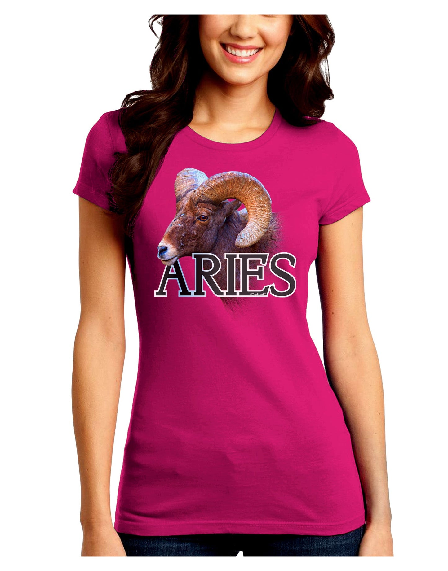 Majestic Aries Picture Juniors Petite Crew Dark T-Shirt-T-Shirts Juniors Tops-TooLoud-Hot-Pink-Juniors Fitted Small-Davson Sales