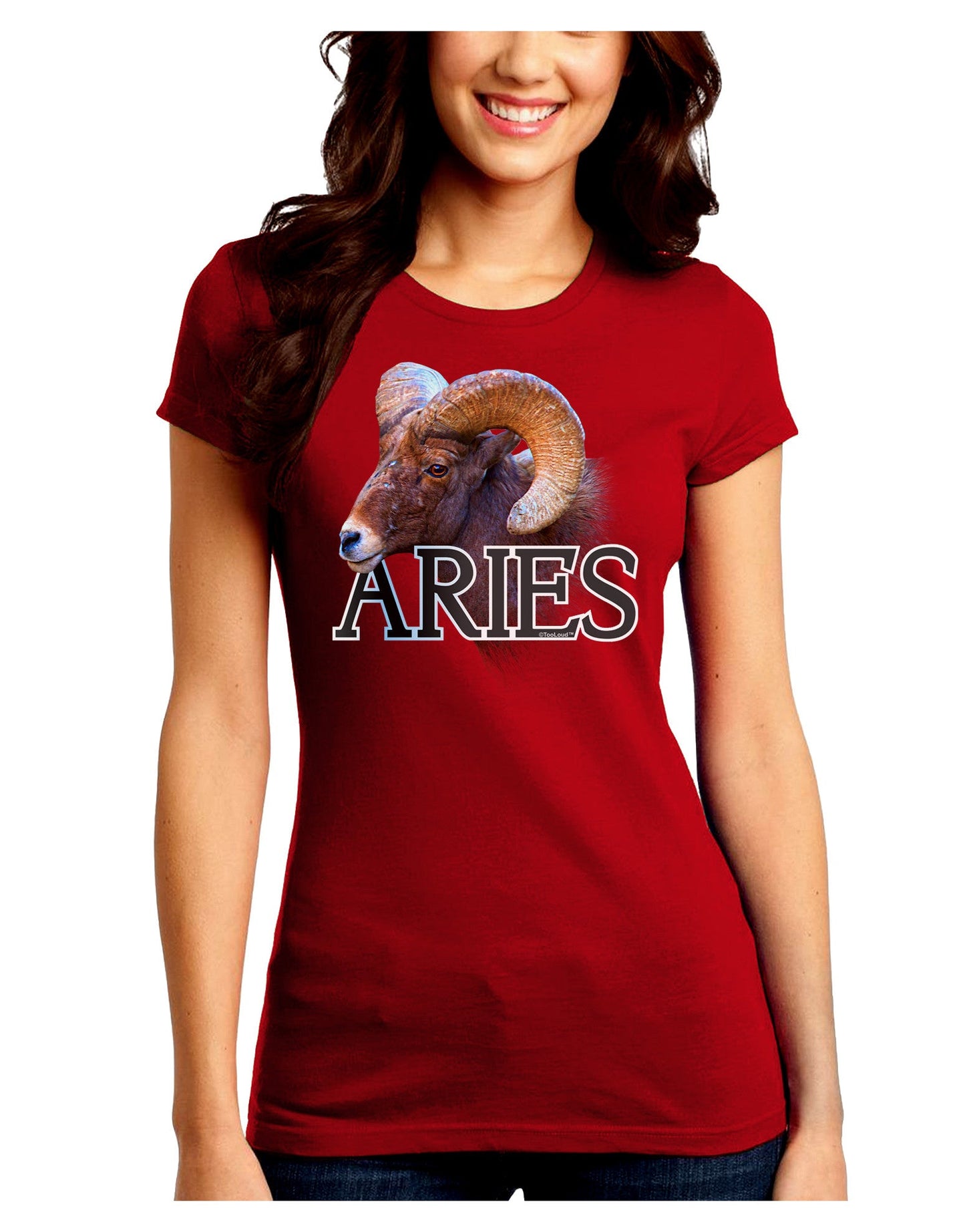 Majestic Aries Picture Juniors Petite Crew Dark T-Shirt-T-Shirts Juniors Tops-TooLoud-Red-Juniors Fitted Small-Davson Sales