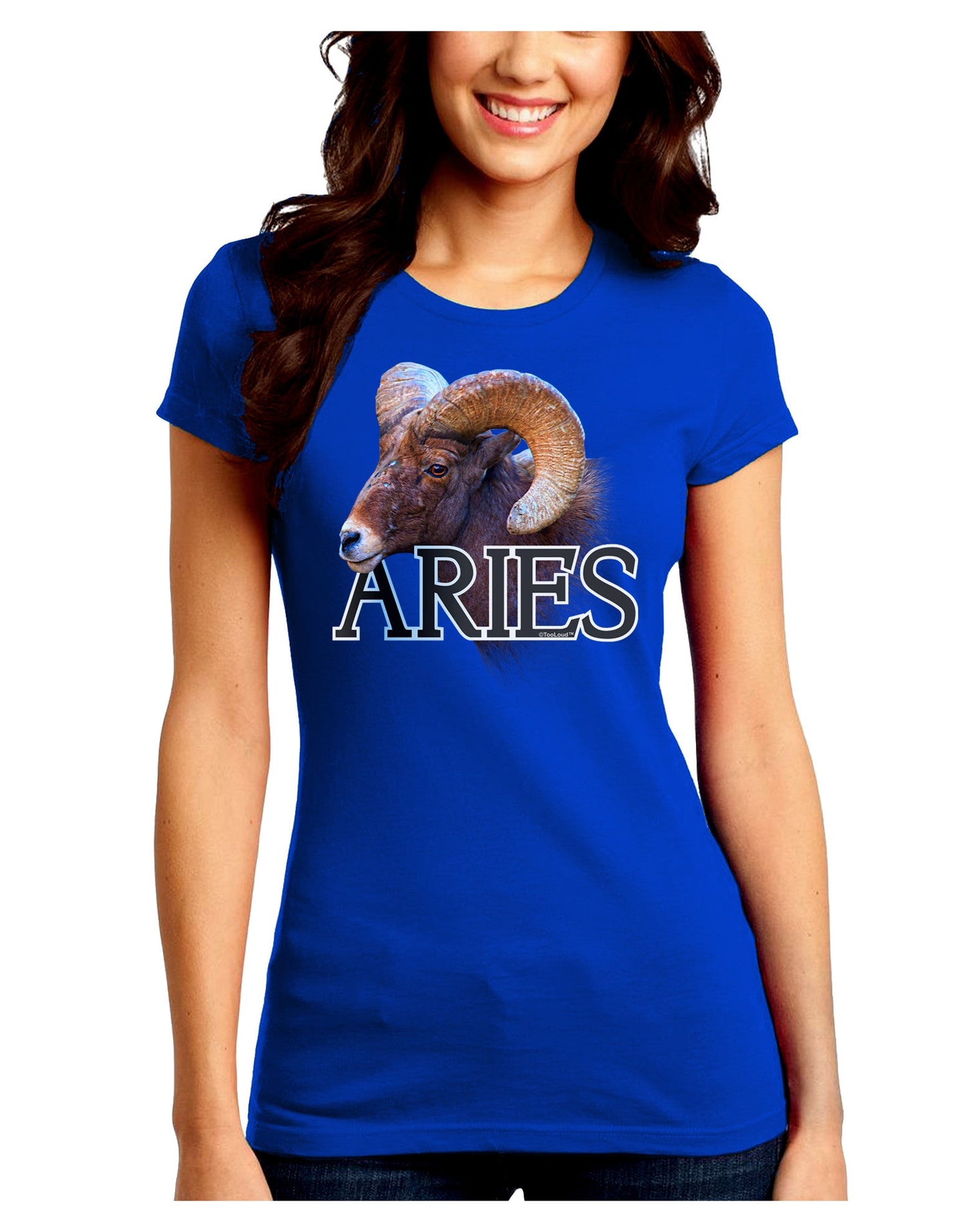 Majestic Aries Picture Juniors Petite Crew Dark T-Shirt-T-Shirts Juniors Tops-TooLoud-Royal-Blue-Juniors Fitted Small-Davson Sales