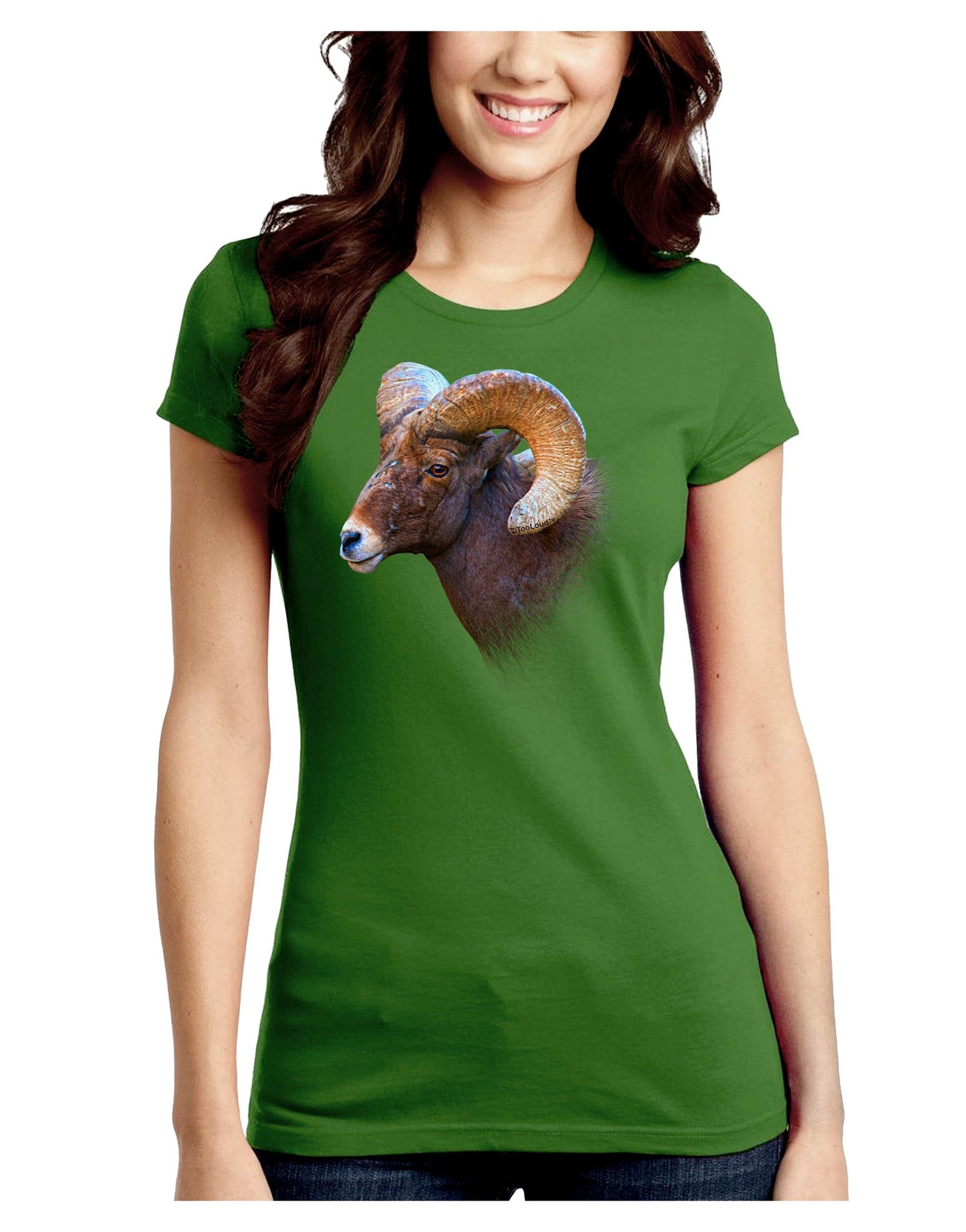 Majestic Bighorn Ram Juniors Petite Crew Dark T-Shirt-T-Shirts Juniors Tops-TooLoud-Kiwi-Green-Juniors Fitted Small-Davson Sales