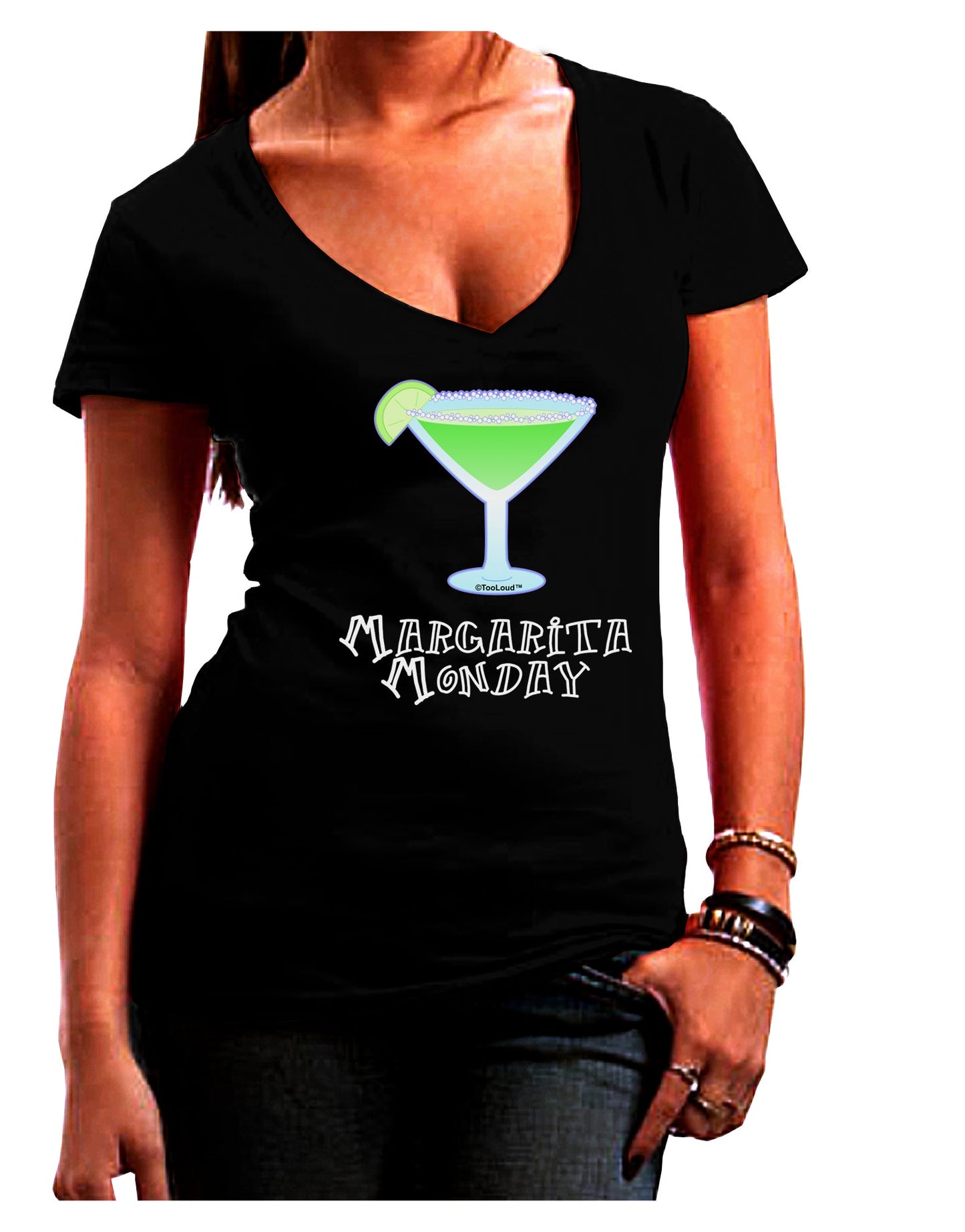 Margarita Monday Design - Pop Culture Juniors V-Neck Dark T-Shirt by TooLoud-Womens V-Neck T-Shirts-TooLoud-Black-Juniors Fitted Small-Davson Sales