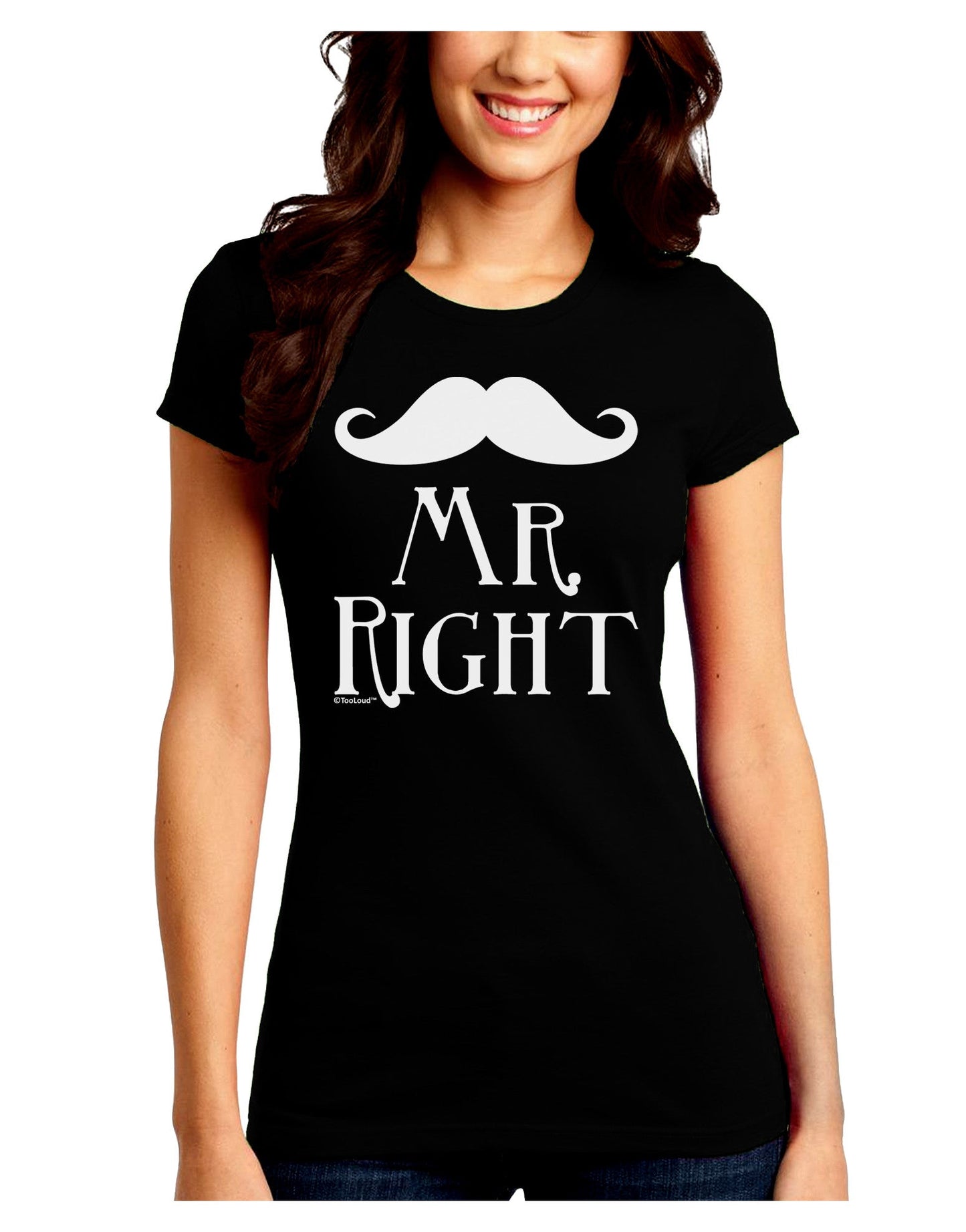 Matching Husband and Wife Designs - Mr Right Juniors Crew Dark T-Shirt-T-Shirts Juniors Tops-TooLoud-Black-Juniors Fitted Small-Davson Sales