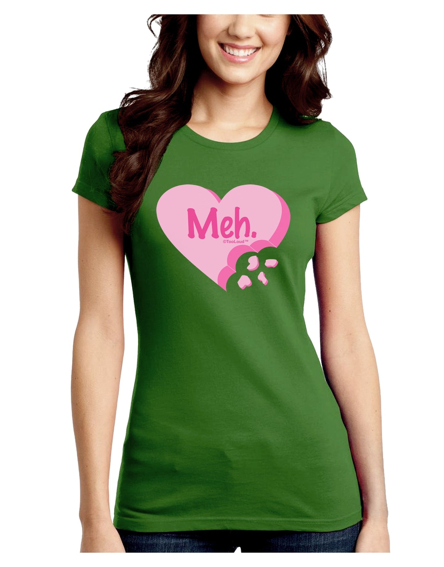 Meh Candy Heart - Valentines Day Juniors Crew Dark T-Shirt by TooLoud-T-Shirts Juniors Tops-TooLoud-Kiwi-Green-Juniors Fitted X-Small-Davson Sales