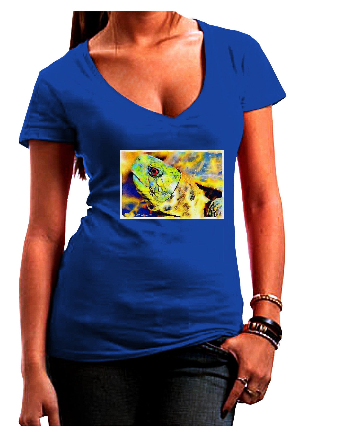 Menacing Turtle Watercolor Womens V-Neck Dark T-Shirt-Womens V-Neck T-Shirts-TooLoud-Royal-Blue-Juniors Fitted Small-Davson Sales