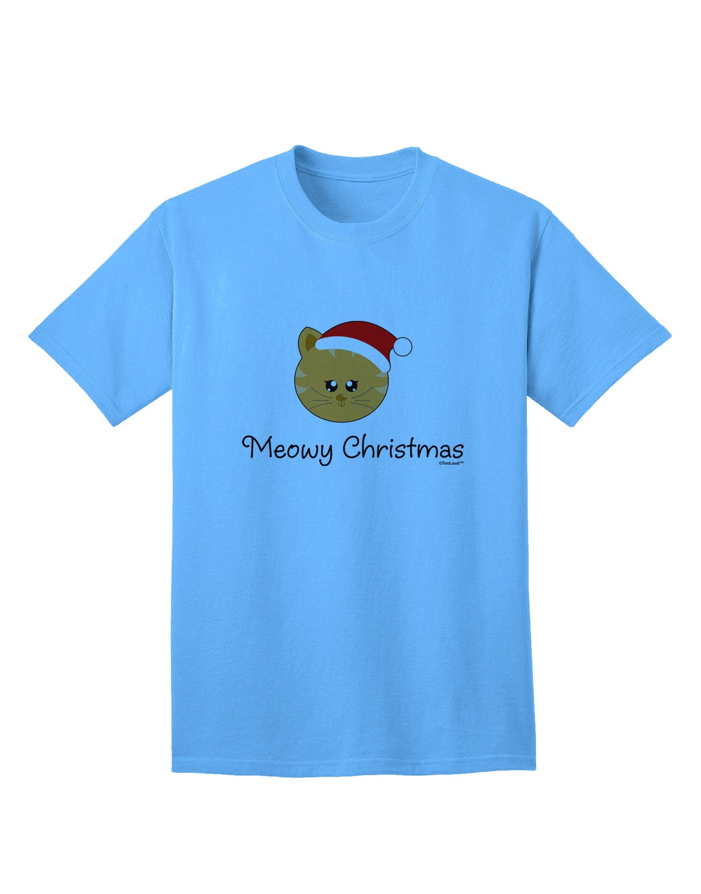 Meowy Christmas: Adorable Cat Santa Hat Adult T-Shirt - A Festive Must-Have for Cat Lovers-Mens T-shirts-TooLoud-Aquatic-Blue-Small-Davson Sales