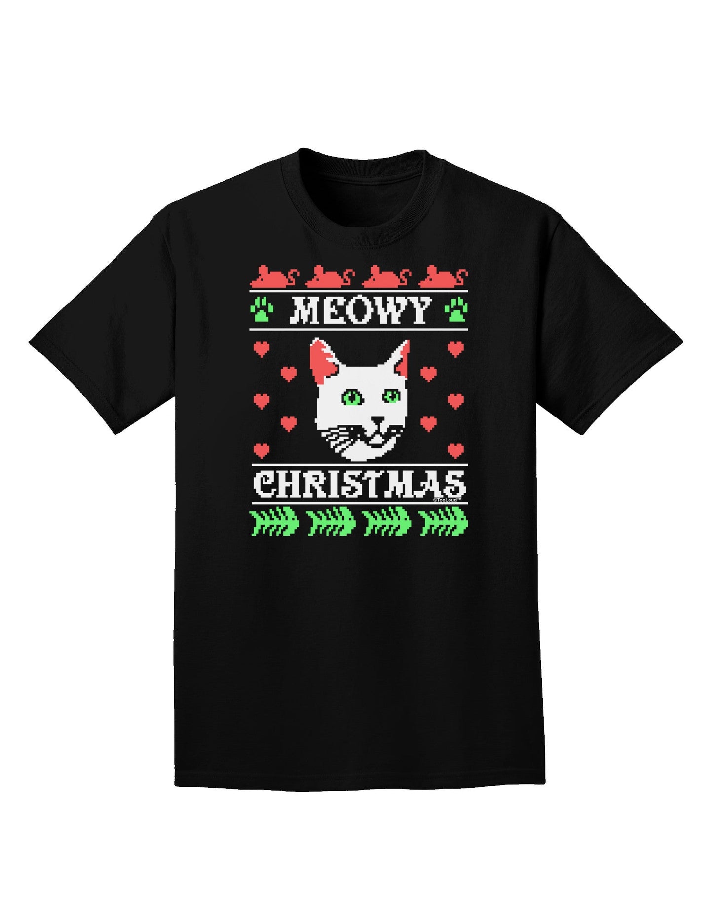 Meowy Christmas Cat Knit Look Adult Dark T-Shirt-Mens T-Shirt-TooLoud-Black-Small-Davson Sales