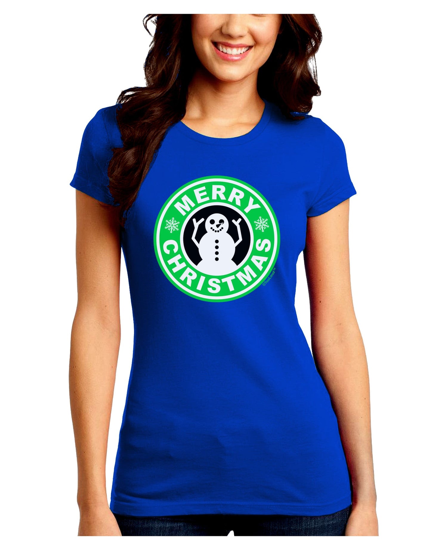Merry Christmas Latte Logo Juniors Petite Crew Dark T-Shirt-T-Shirts Juniors Tops-TooLoud-Royal-Blue-Juniors Fitted Small-Davson Sales