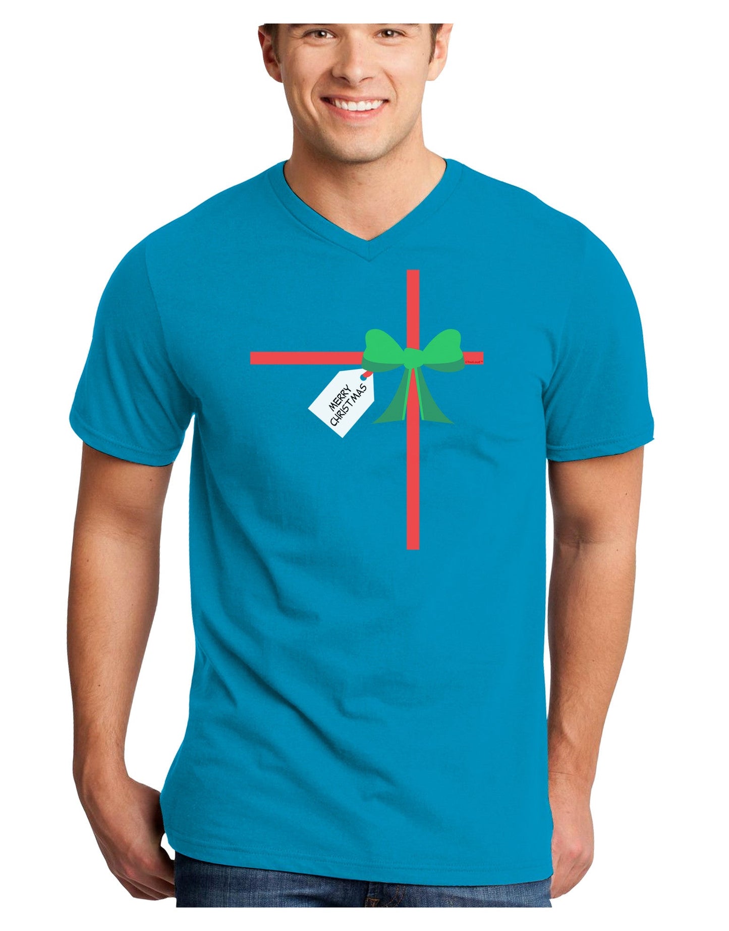 Merry Christmas Present Gift Adult Dark V-Neck T-Shirt-TooLoud-Turquoise-Small-Davson Sales