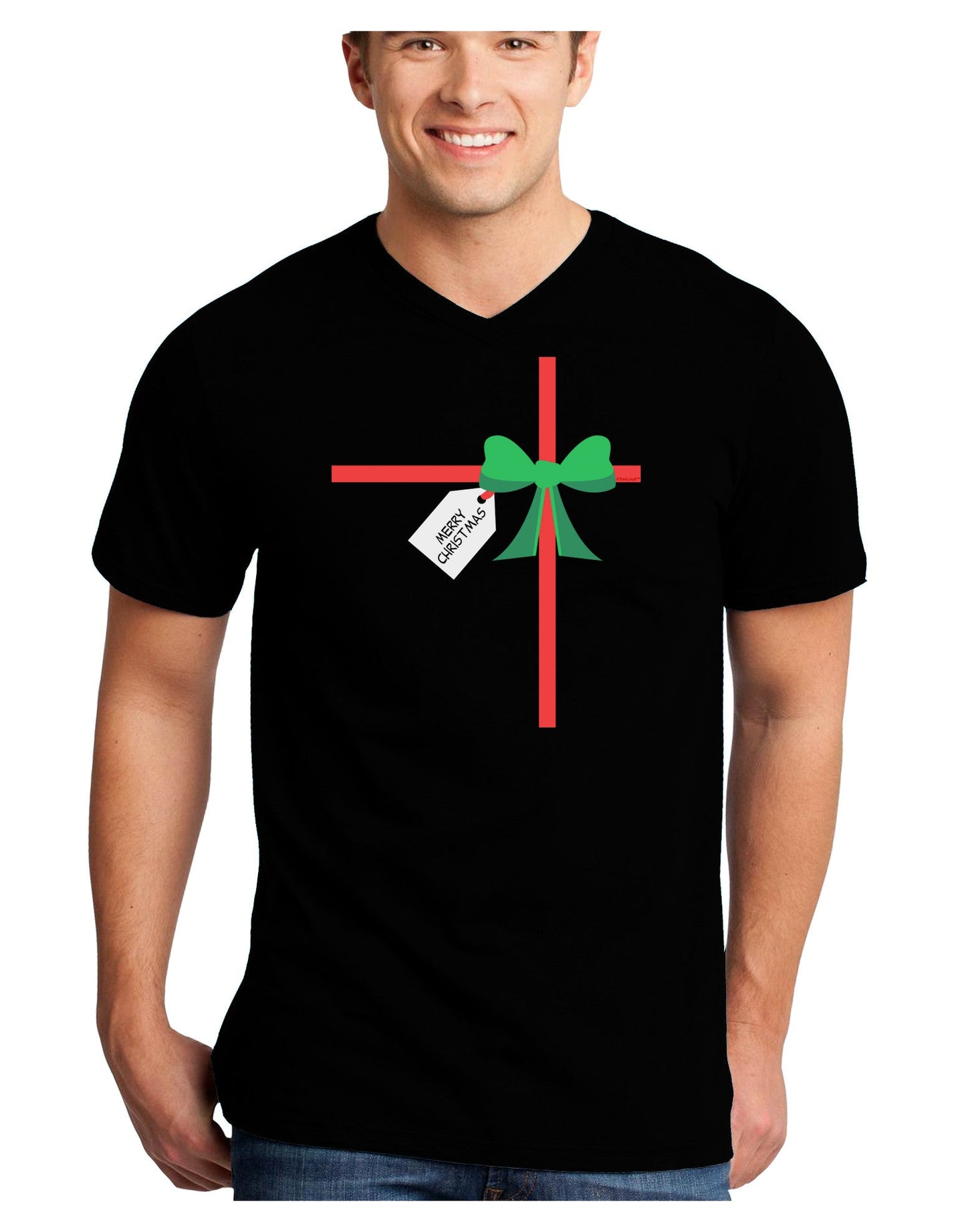 Merry Christmas Present Gift Adult Dark V-Neck T-Shirt-TooLoud-Black-Small-Davson Sales