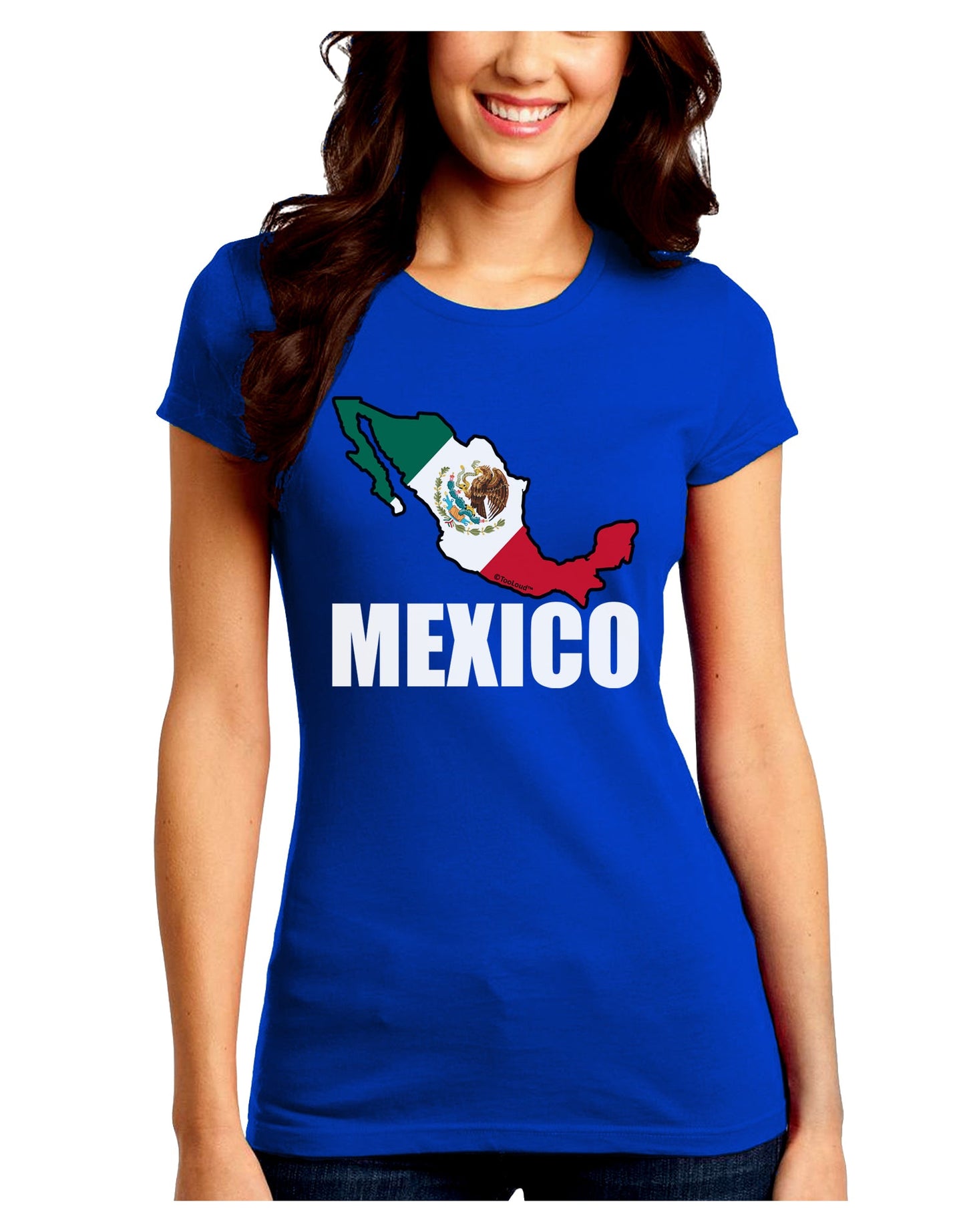 Mexico Outline - Mexican Flag - Mexico Text Juniors Crew Dark T-Shirt by TooLoud-T-Shirts Juniors Tops-TooLoud-Royal-Blue-Juniors Fitted Small-Davson Sales