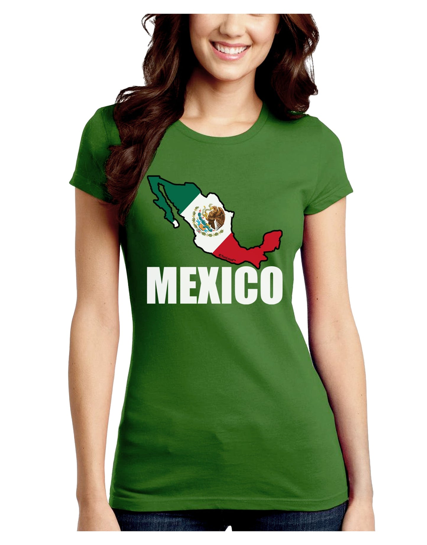 Mexico Outline - Mexican Flag - Mexico Text Juniors Crew Dark T-Shirt by TooLoud-T-Shirts Juniors Tops-TooLoud-Kiwi-Green-Juniors Fitted X-Small-Davson Sales