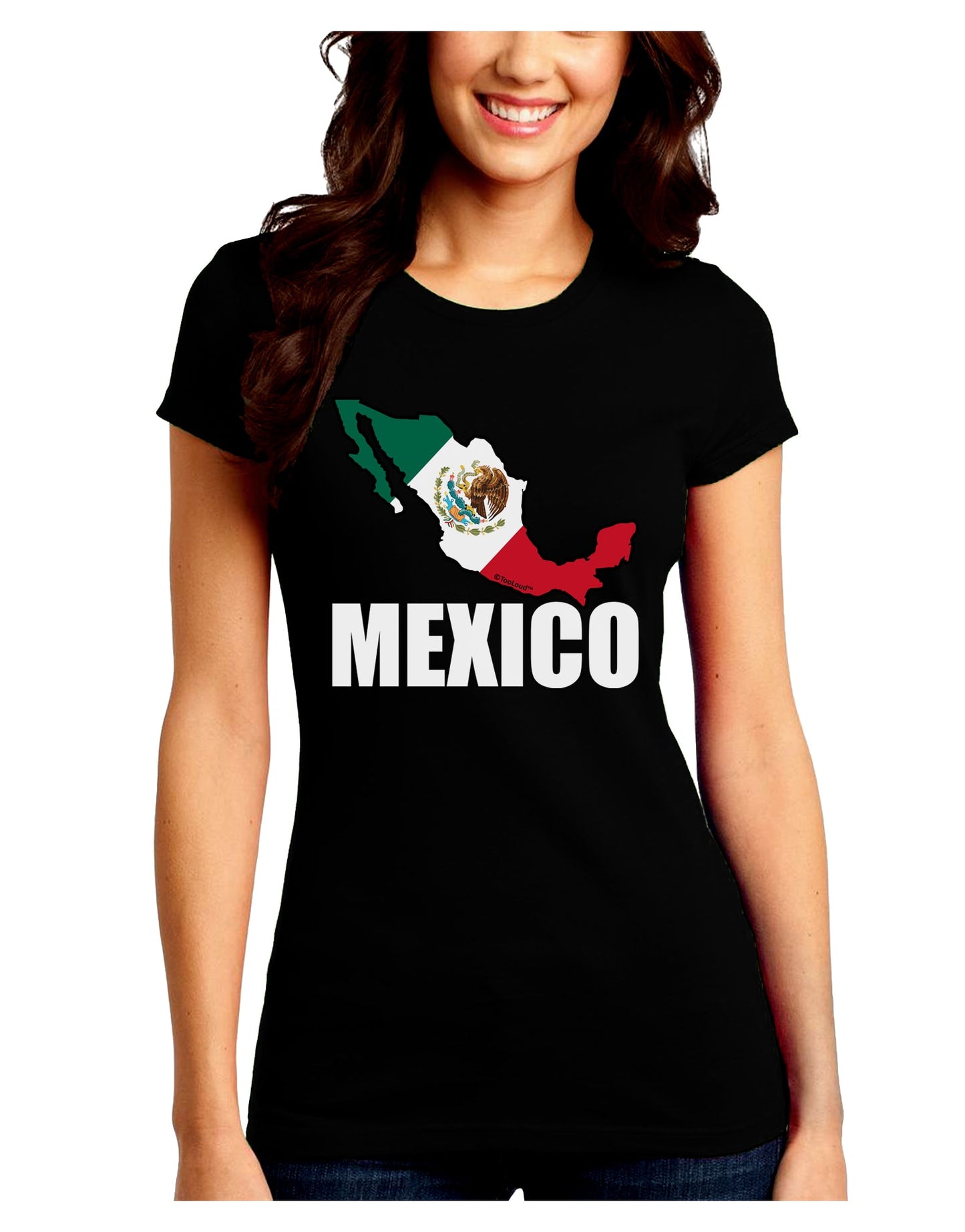 Mexico Outline - Mexican Flag - Mexico Text Juniors Crew Dark T-Shirt by TooLoud-T-Shirts Juniors Tops-TooLoud-Black-Juniors Fitted Small-Davson Sales