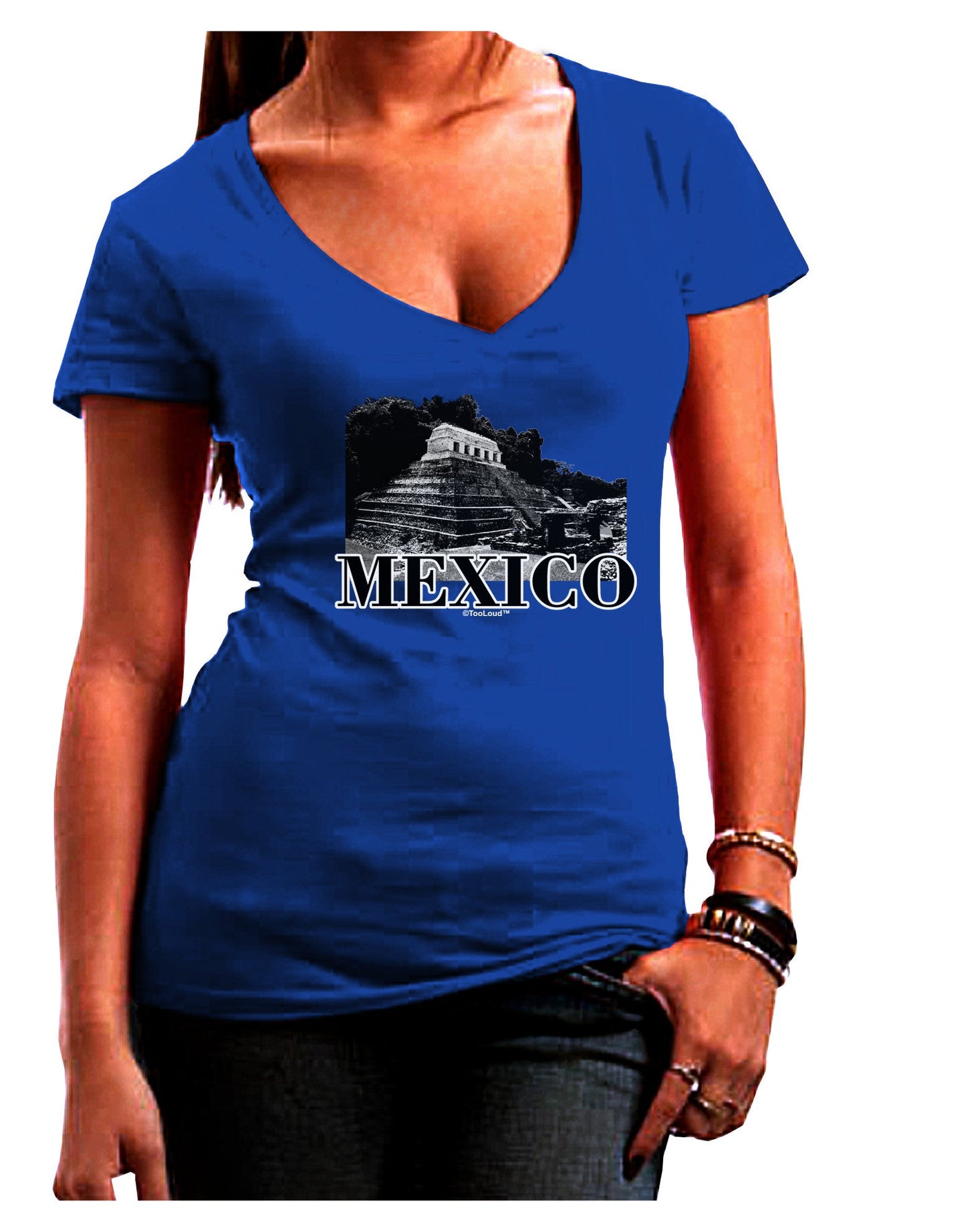 Mexico - Temple No 2 Juniors V-Neck Dark T-Shirt-Womens V-Neck T-Shirts-TooLoud-Royal-Blue-Juniors Fitted Small-Davson Sales