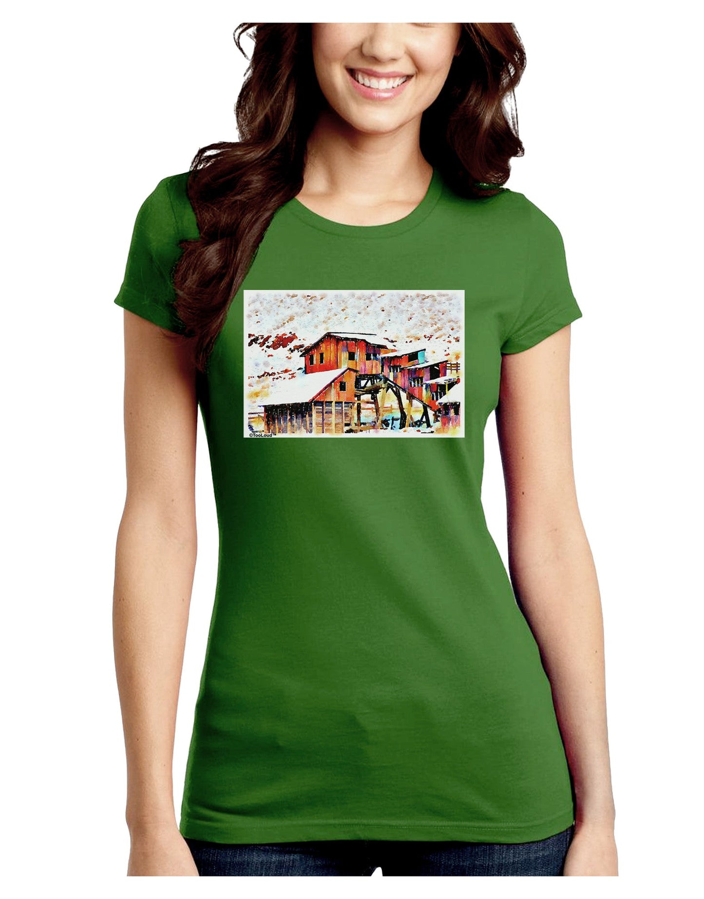 Mine Scene Colorado Watercolor Juniors Petite Crew Dark T-Shirt-T-Shirts Juniors Tops-TooLoud-Kiwi-Green-Juniors Fitted Small-Davson Sales