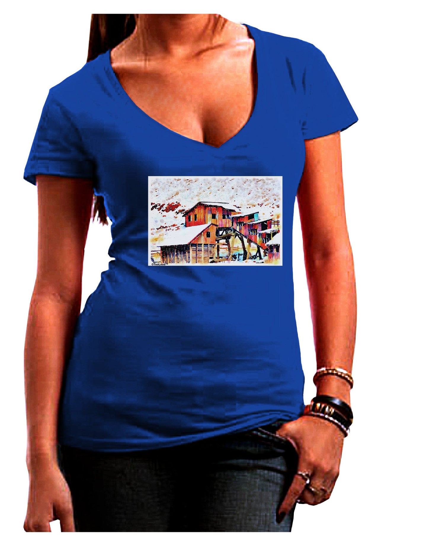 Mine Scene Colorado Watercolor Womens V-Neck Dark T-Shirt-Womens V-Neck T-Shirts-TooLoud-Royal-Blue-Juniors Fitted Small-Davson Sales