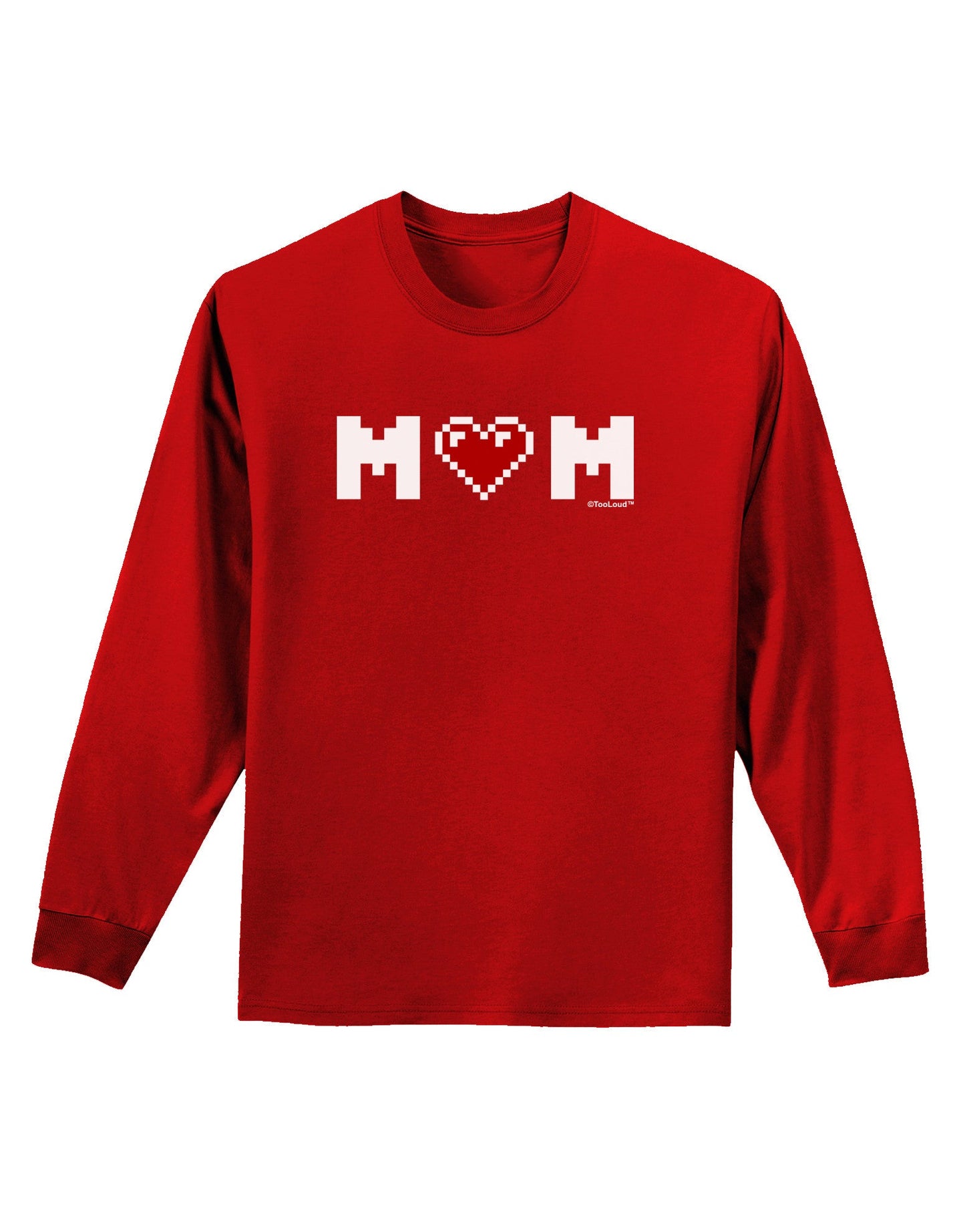 Mom Pixel Heart Adult Long Sleeve Dark T-Shirt-TooLoud-Red-Small-Davson Sales