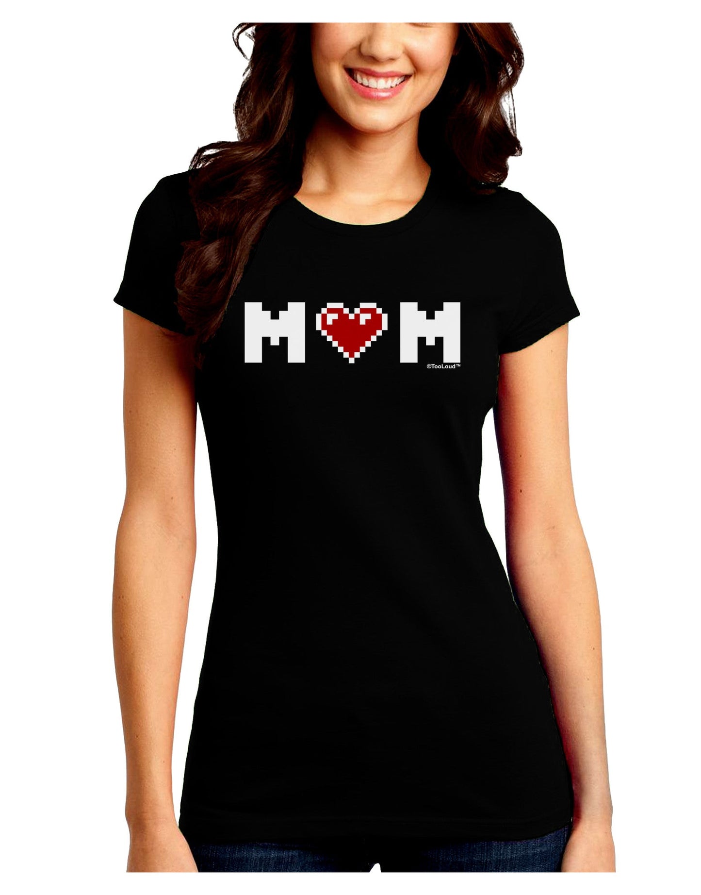 Mom Pixel Heart Juniors Crew Dark T-Shirt-T-Shirts Juniors Tops-TooLoud-Black-Juniors Fitted Small-Davson Sales