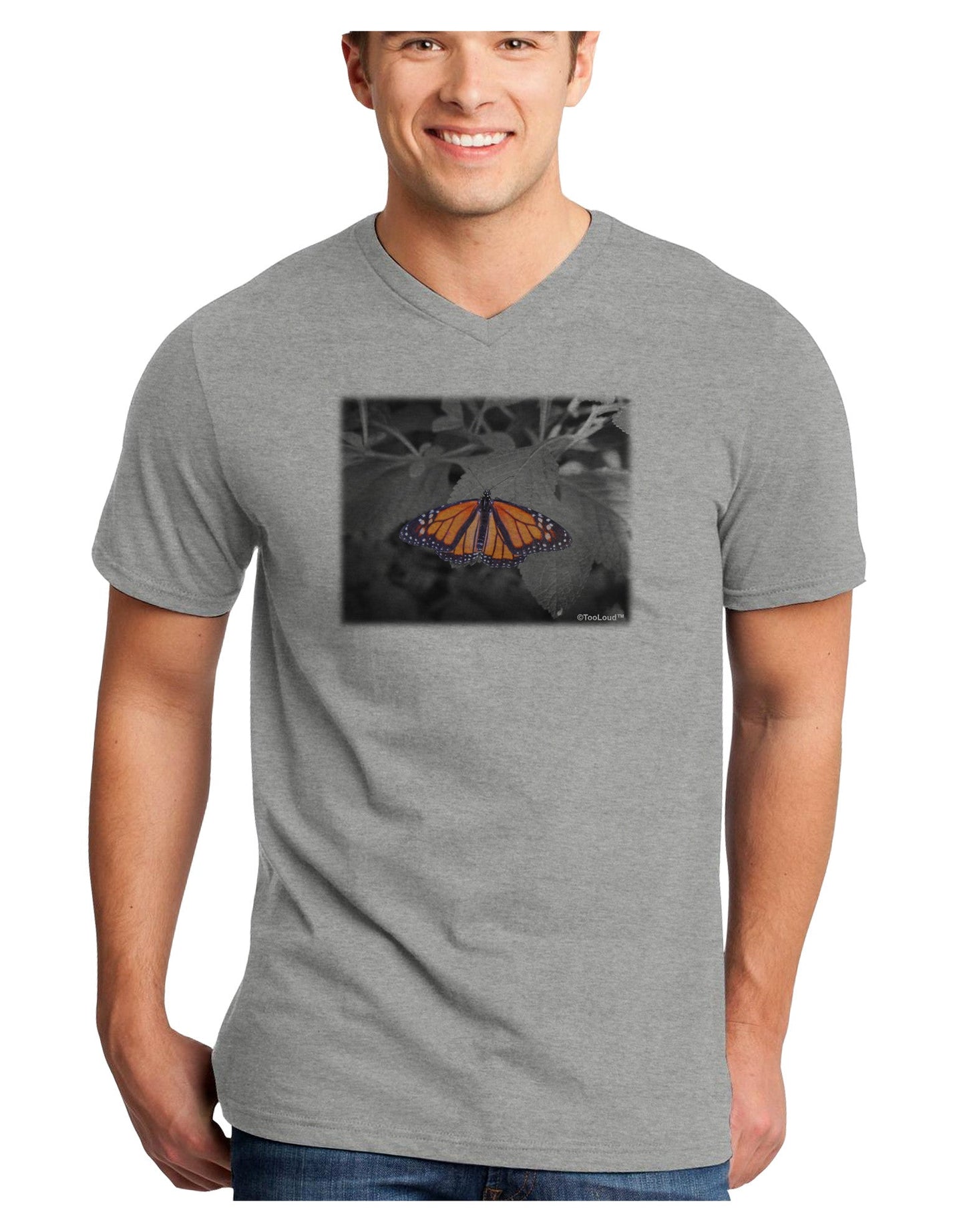 Monarch Butterfly Photo Adult V-Neck T-shirt-Mens V-Neck T-Shirt-TooLoud-HeatherGray-Small-Davson Sales