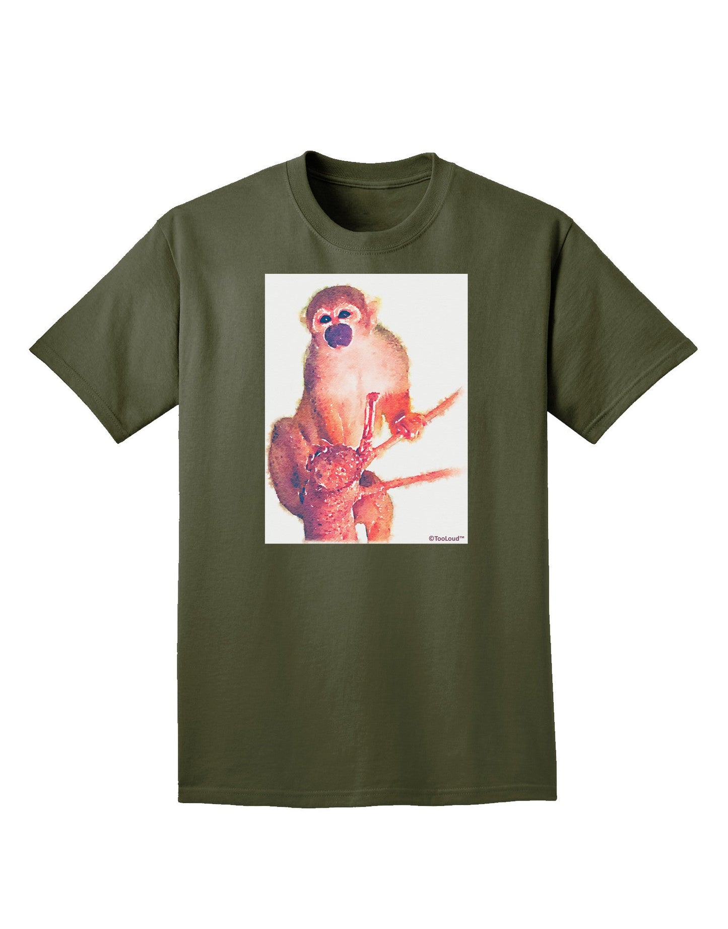 Monkey in Tree Watercolor Adult Dark T-Shirt-Mens T-Shirt-TooLoud-Military-Green-Small-Davson Sales