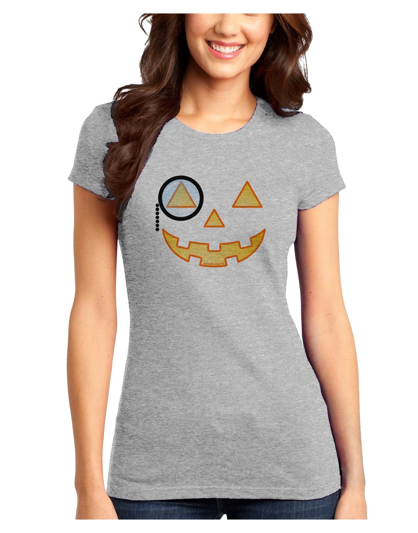 Monocle Jack-o-Lantern Color Juniors T-Shirt-Womens Juniors T-Shirt-TooLoud-Ash-Gray-Juniors Fitted X-Small-Davson Sales