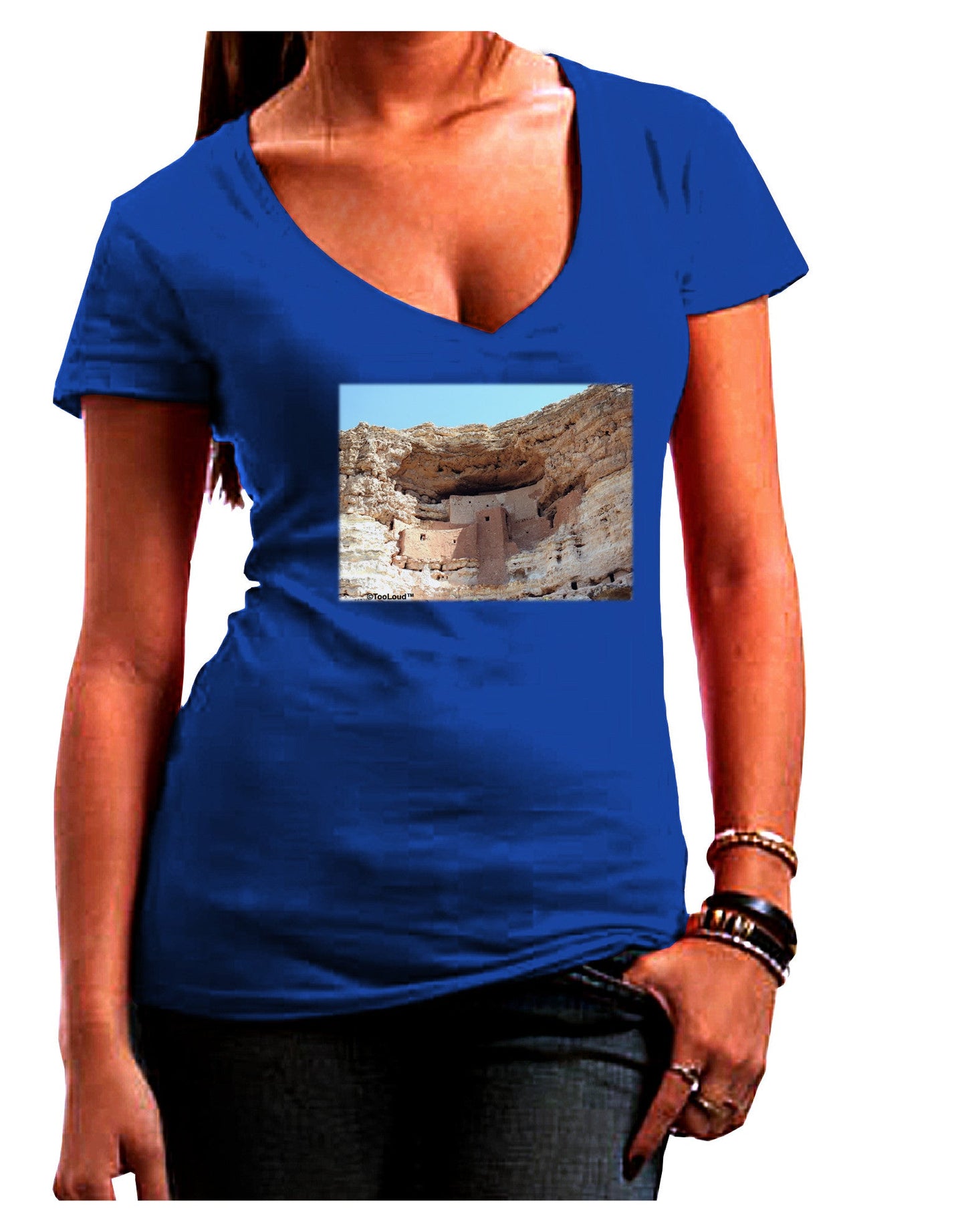 Montezuma Castle Arizona Womens V-Neck Dark T-Shirt-Womens V-Neck T-Shirts-TooLoud-Royal-Blue-Juniors Fitted Small-Davson Sales