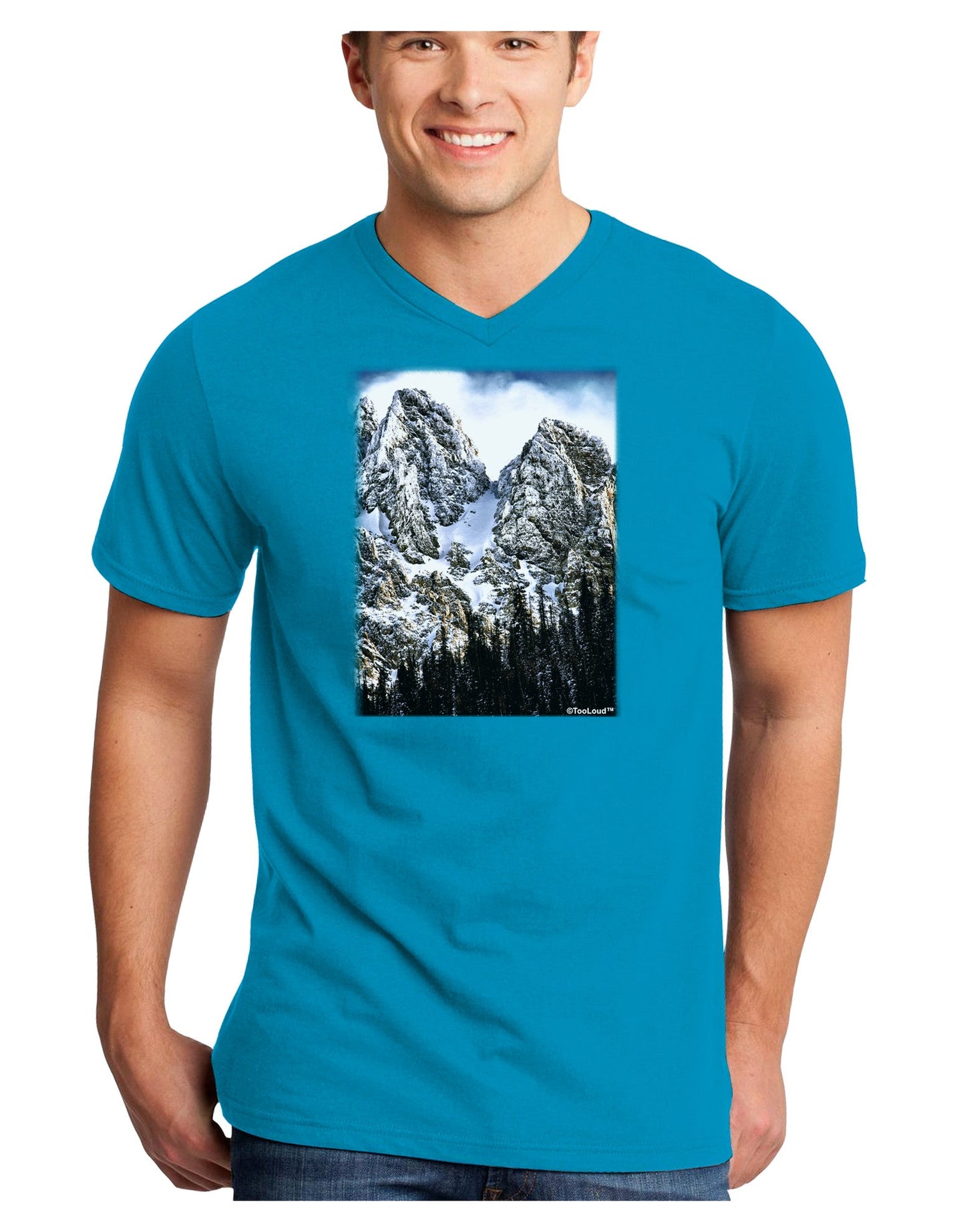 Mountain Landscape 2 Adult Dark V-Neck T-Shirt-TooLoud-Turquoise-Small-Davson Sales