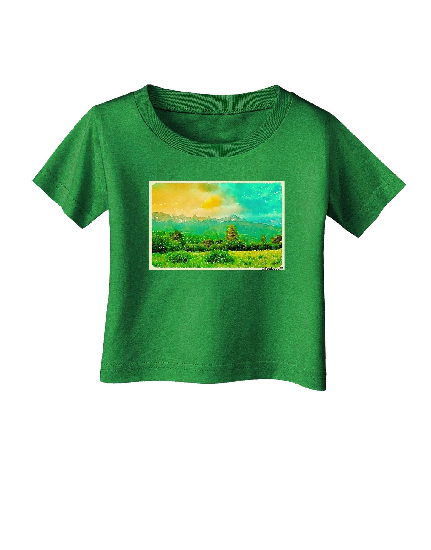 Mountain Sunset Watercolor Infant T-Shirt Dark-Infant T-Shirt-TooLoud-Clover-Green-06-Months-Davson Sales