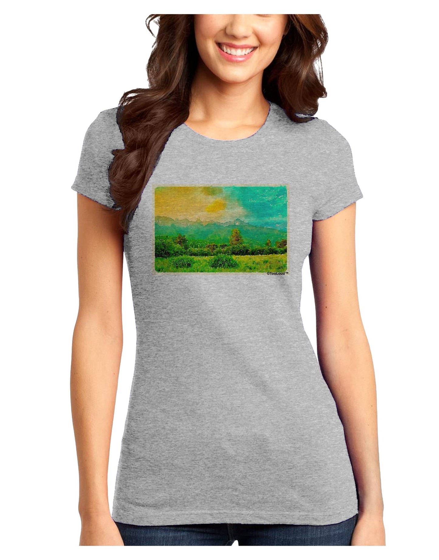 Mountain Sunset Watercolor Juniors T-Shirt-Womens Juniors T-Shirt-TooLoud-Ash-Gray-Juniors Fitted X-Small-Davson Sales