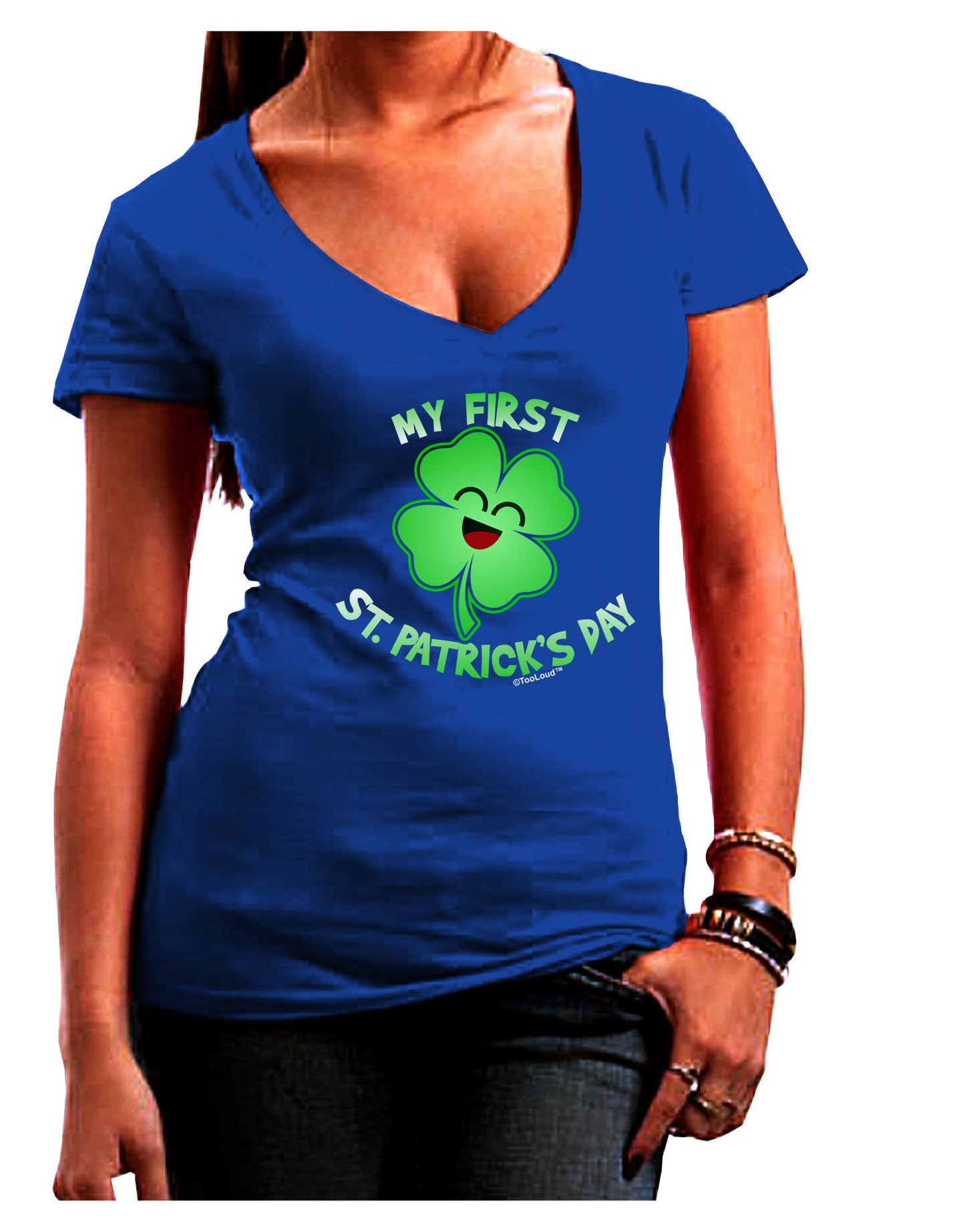 My First St. Patrick's Day Womens V-Neck Dark T-Shirt-Womens V-Neck T-Shirts-TooLoud-Royal-Blue-Juniors Fitted Small-Davson Sales