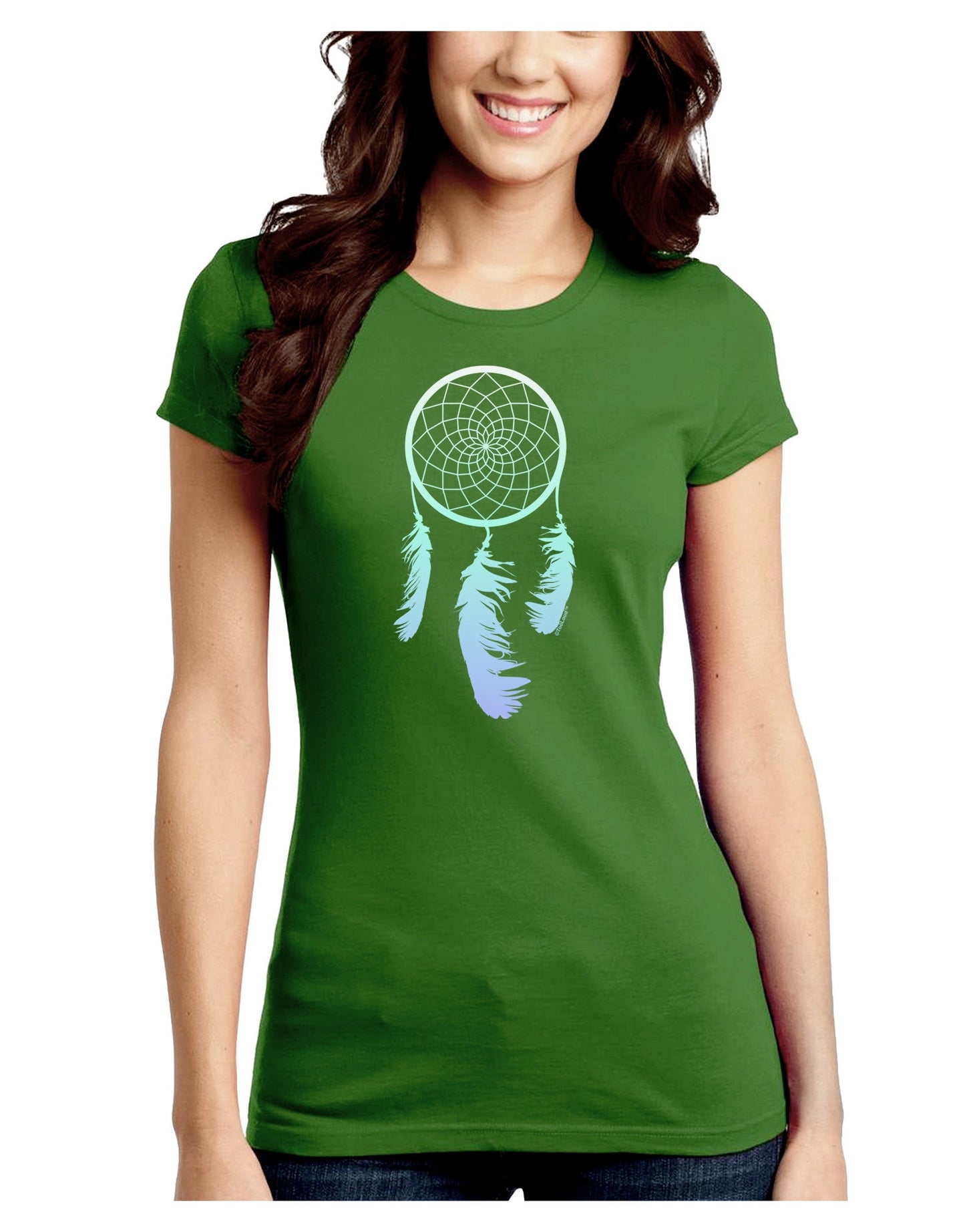 Mystic Dreamcatcher Juniors Petite Crew Dark T-Shirt-T-Shirts Juniors Tops-TooLoud-Kiwi-Green-Juniors Fitted Small-Davson Sales