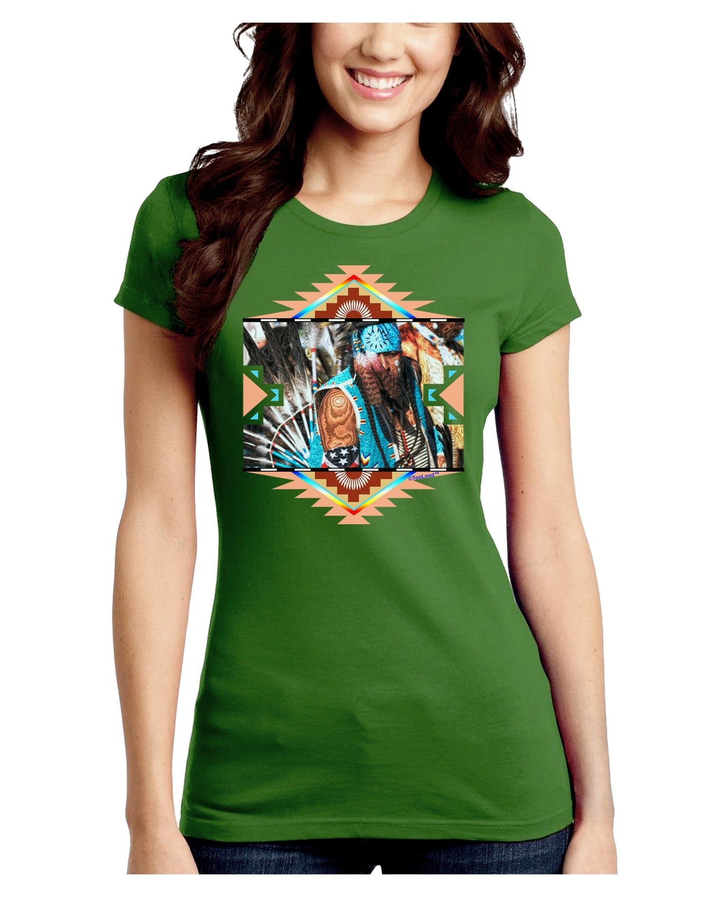 Native American Dancer 2 Juniors Petite Crew Dark T-Shirt-T-Shirts Juniors Tops-TooLoud-Kiwi-Green-Juniors Fitted Small-Davson Sales