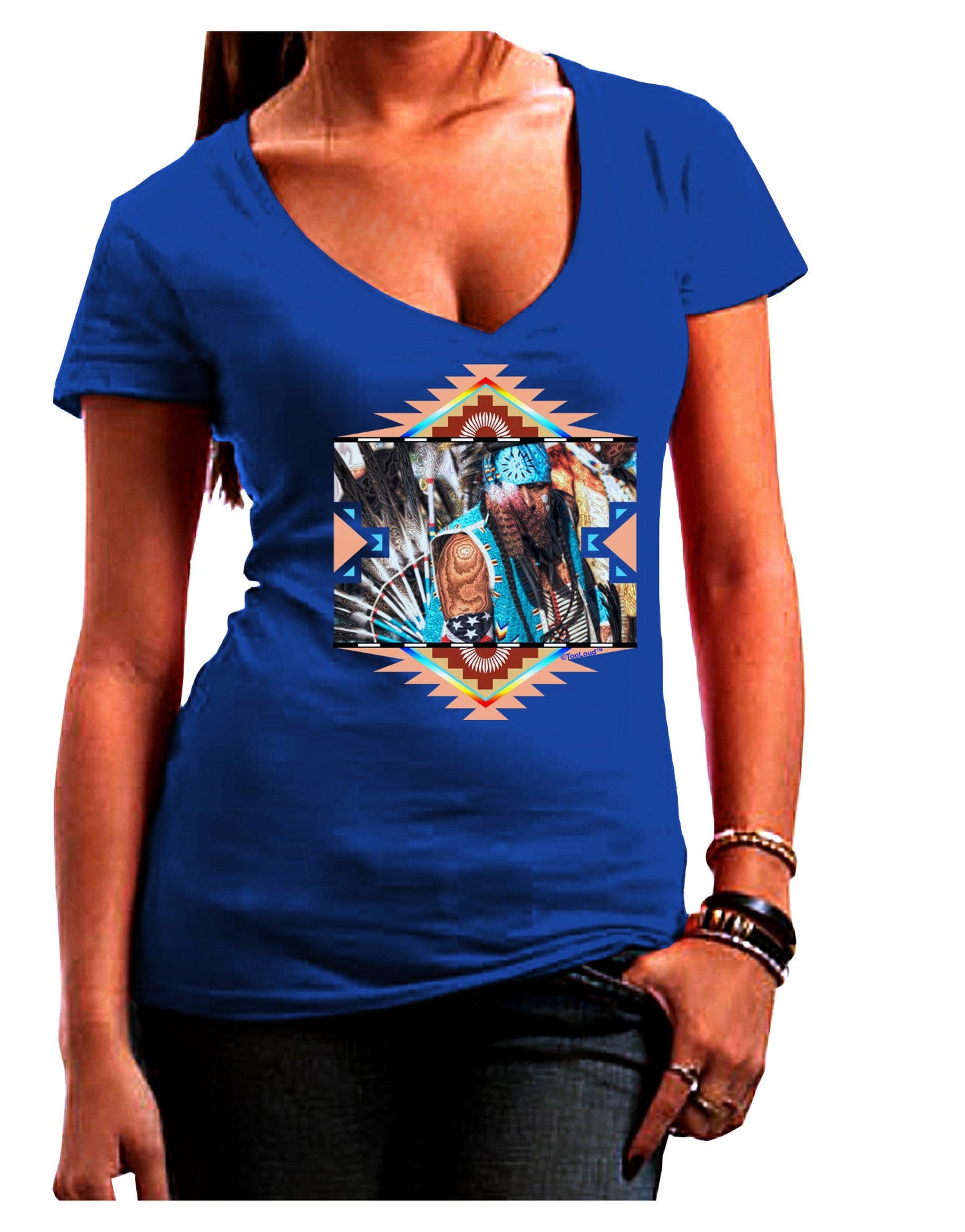 Native American Dancer 2 Womens V-Neck Dark T-Shirt-Womens V-Neck T-Shirts-TooLoud-Royal-Blue-Juniors Fitted Small-Davson Sales