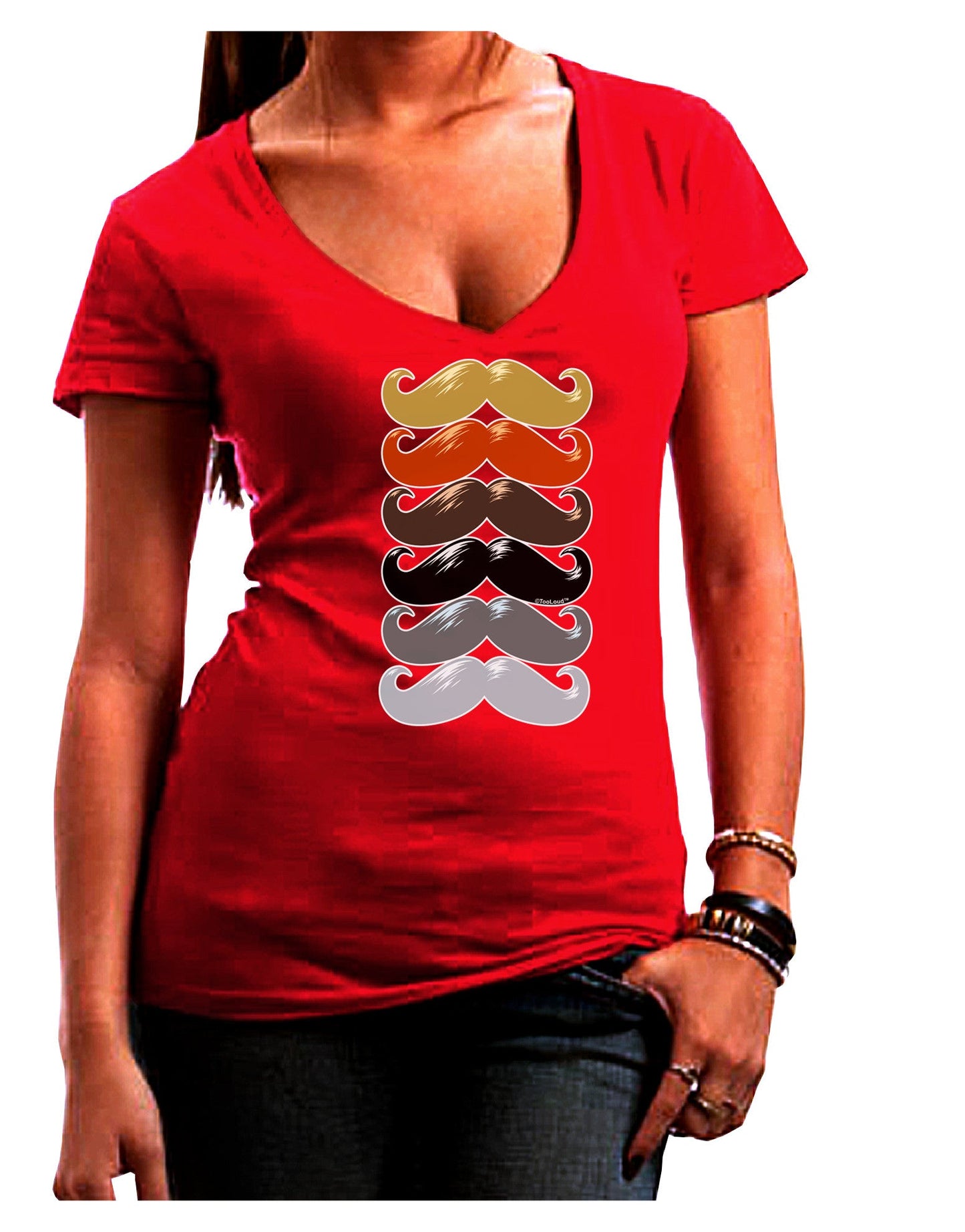 Natural Mustache Rainbow Juniors V-Neck Dark T-Shirt-Womens V-Neck T-Shirts-TooLoud-Red-Juniors Fitted Small-Davson Sales