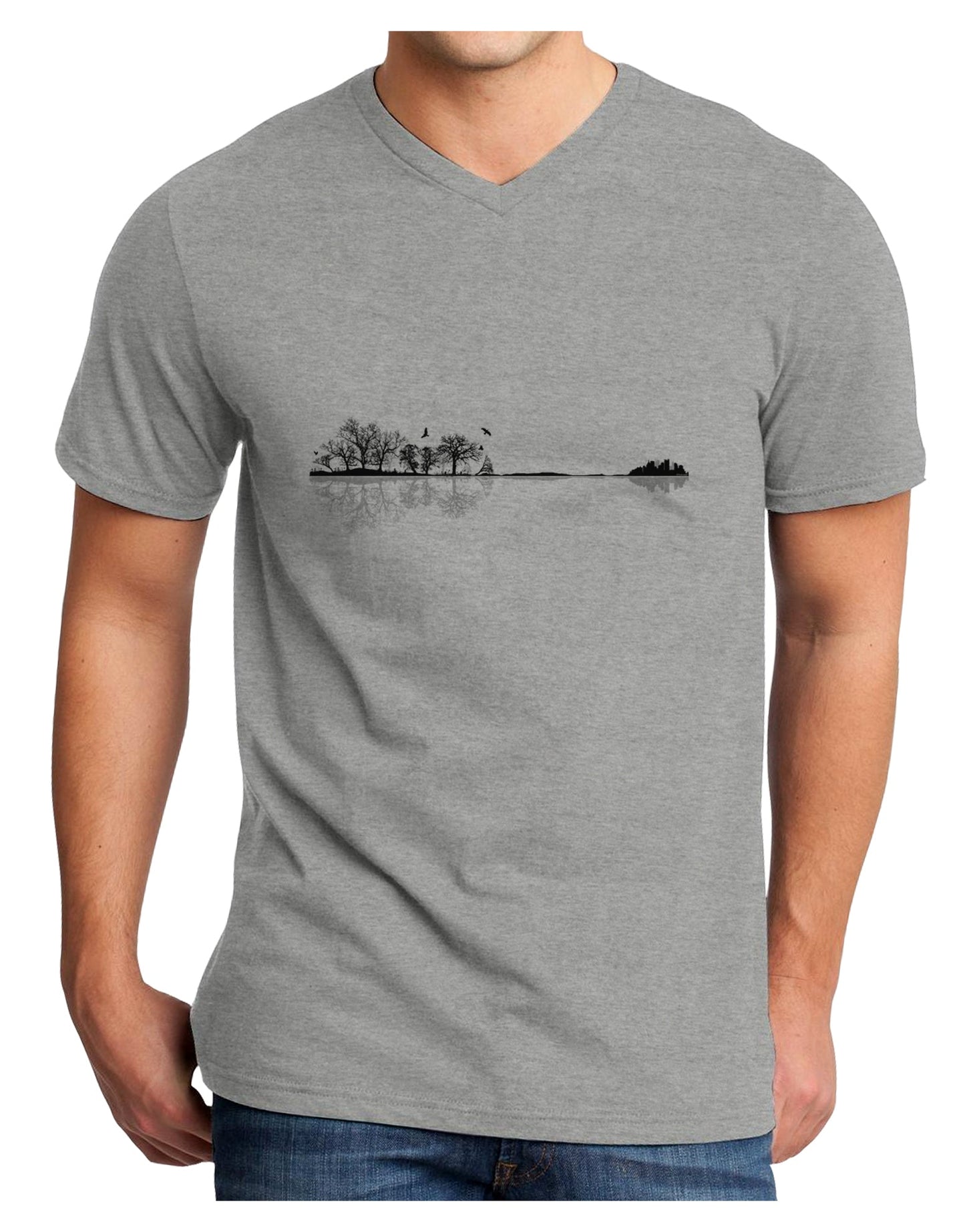 Nature's Harmony Guitar Adult V-Neck T-shirt by TooLoud-Mens V-Neck T-Shirt-TooLoud-HeatherGray-Small-Davson Sales