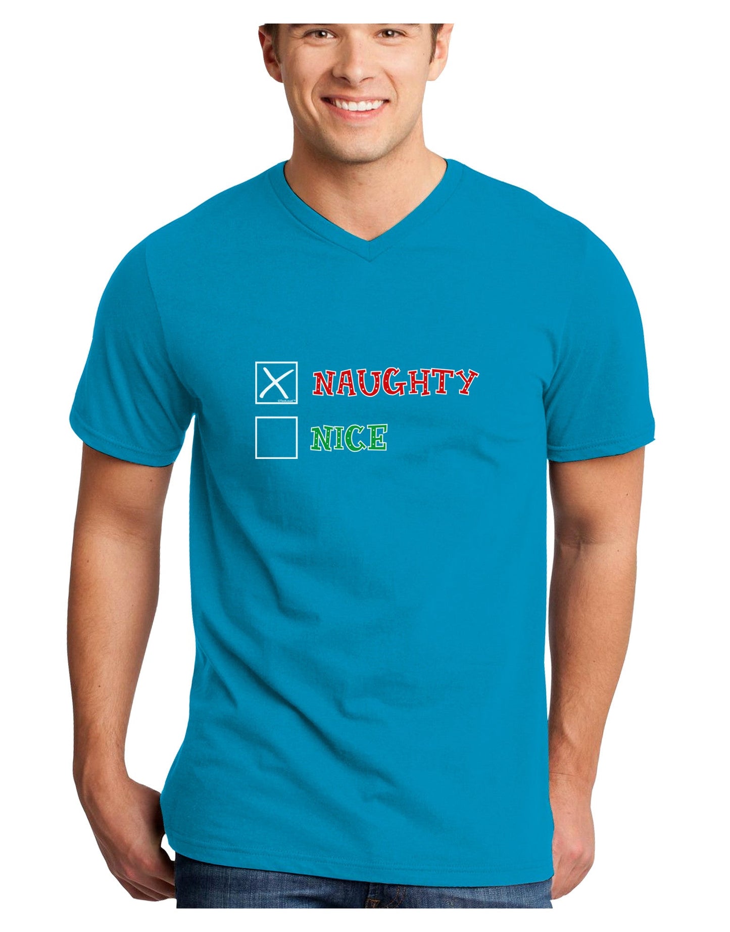 Naughty or Nice Christmas - Naughty Adult Dark V-Neck T-Shirt-TooLoud-Turquoise-Small-Davson Sales