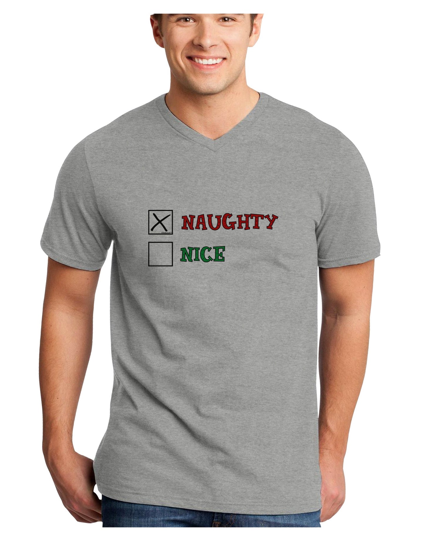 Naughty or Nice Christmas - Naughty Adult V-Neck T-shirt-Mens V-Neck T-Shirt-TooLoud-HeatherGray-Small-Davson Sales