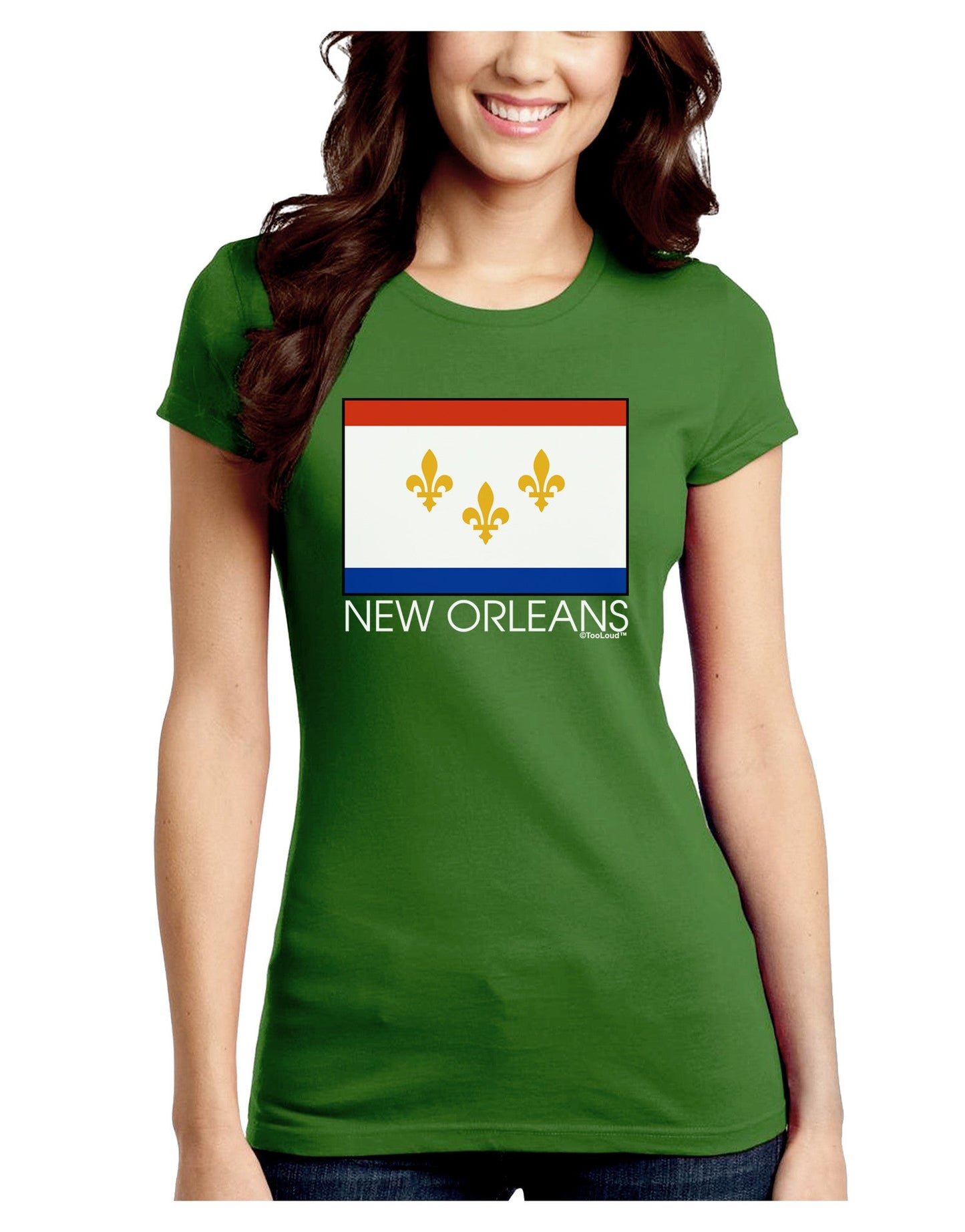 New Orleans Louisiana Flag Text Juniors Petite Crew Dark T-Shirt-T-Shirts Juniors Tops-TooLoud-Kiwi-Green-Juniors Fitted Small-Davson Sales