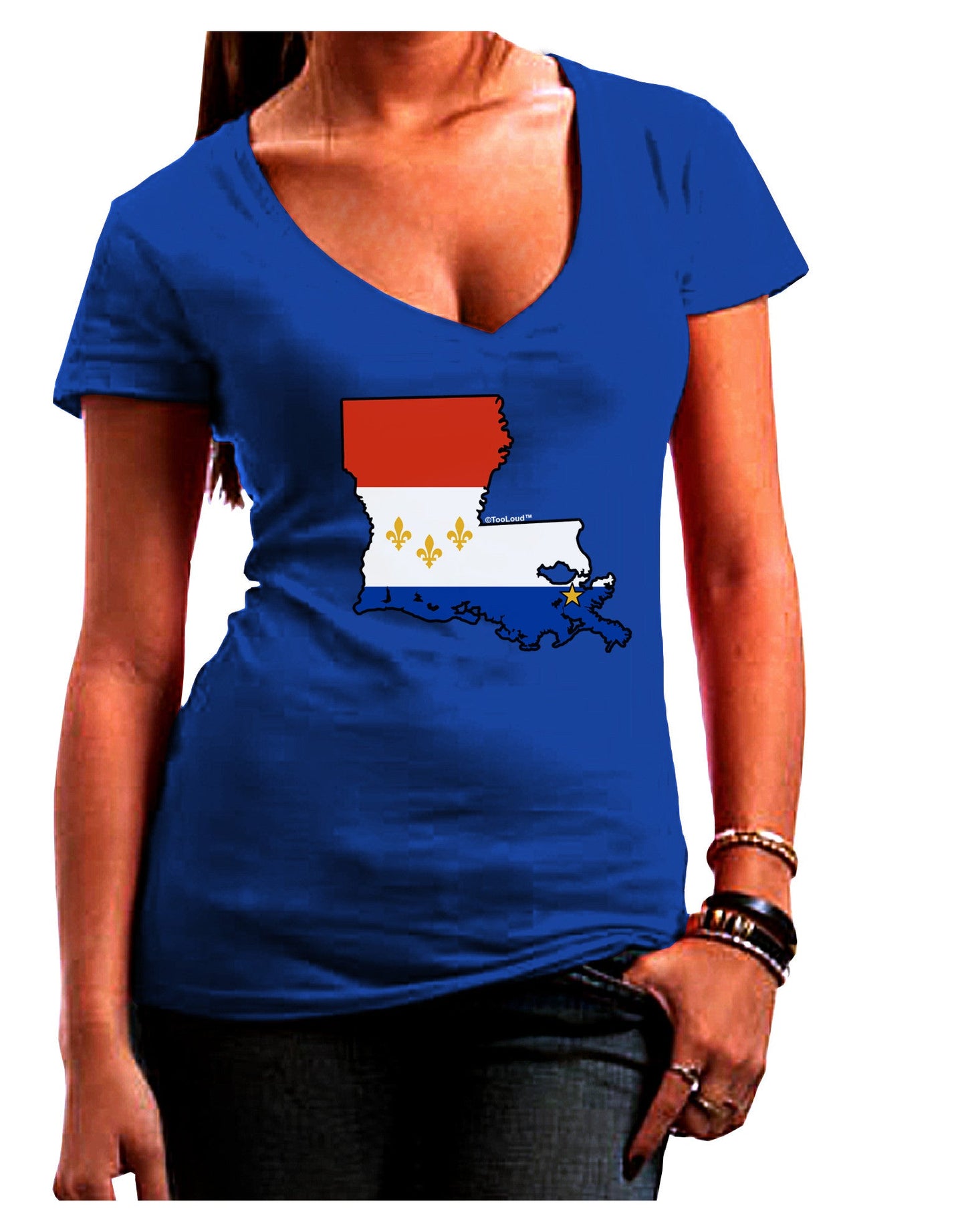 New Orleans Louisiana Flag Womens V-Neck Dark T-Shirt-Womens V-Neck T-Shirts-TooLoud-Royal-Blue-Juniors Fitted Small-Davson Sales